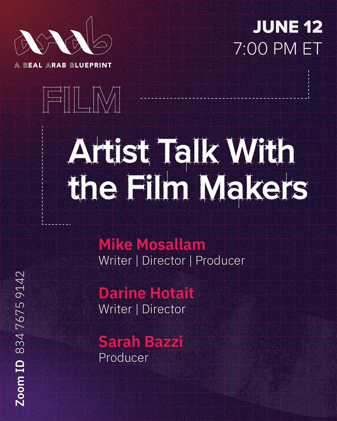 This Saturday June 12th @ 4:00 PM PDT, join writer/director @mikemosallam, producer @snbazzi and filmmaker @darinehotait for A Real Arab Blueprint Panel: a conversation about the importance of Arab voices in the film industry.  The talk will be happe