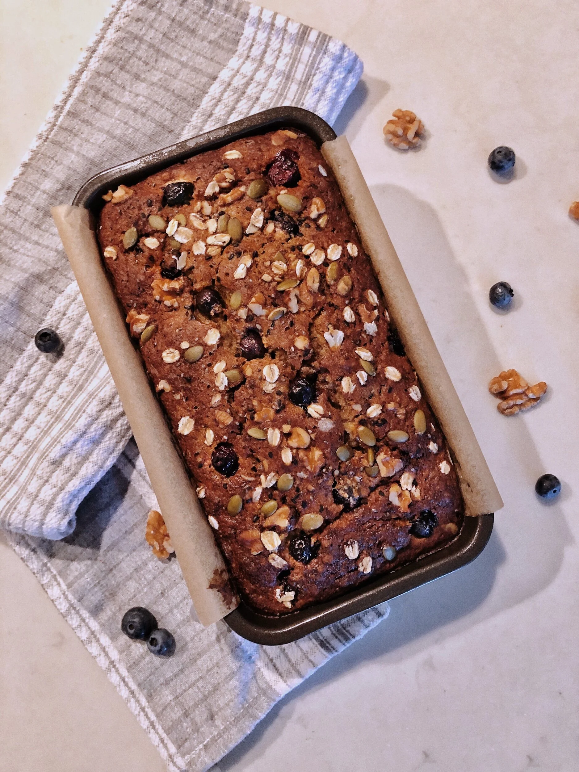 Blueberry Banana Nut Bread (Gluten Free, Dairy Free, Refined Sugar Free)