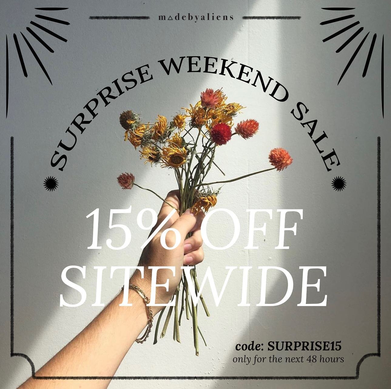 ONLY FOR THE NEXT 48HRS. SALE ENDS THIS SUNDAY 9PM. MUST USE CODE &lt;SURPRISE15&gt; DURING CHECKOUT FOR 15% OFF YOUR ENTIRE ORDER. NO MINIMUM PURCHASE. ❤️ 

Free doorstep delivery for orders above $111. Use code &lt;FREE111&gt;. Both codes are stack