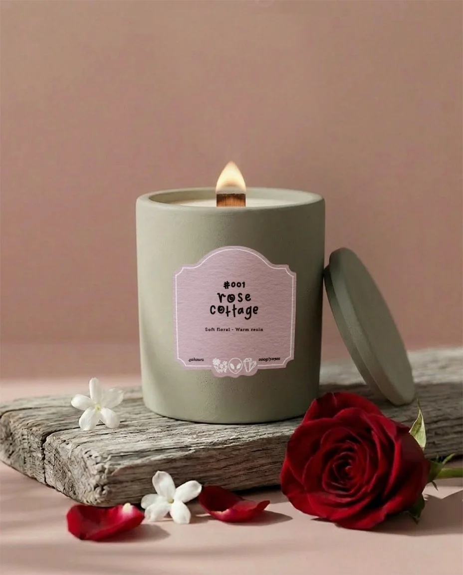 #001 rose cottage, cement jar candle (200g)