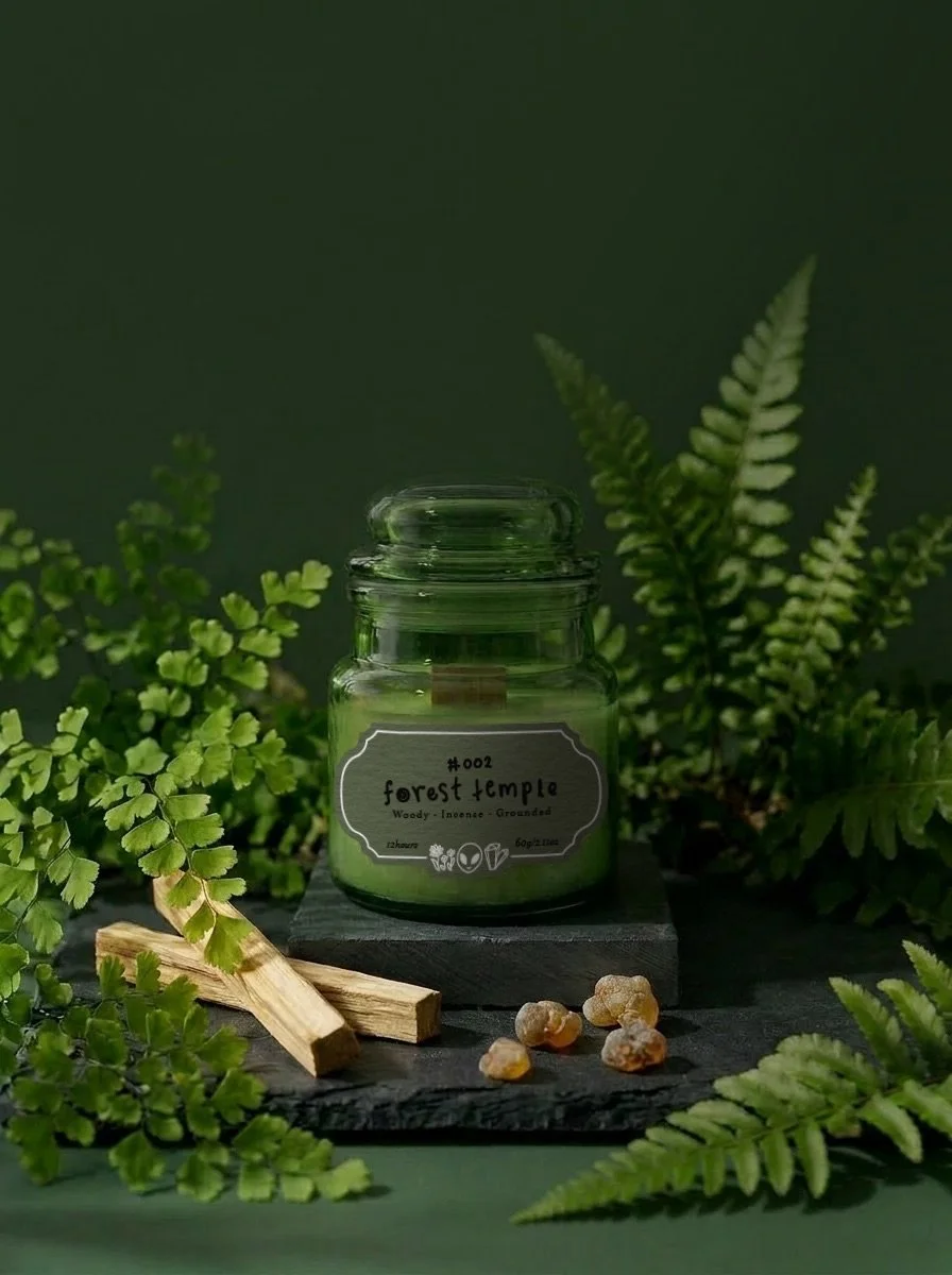 #002 forest temple, apothecary glass jar (60g)