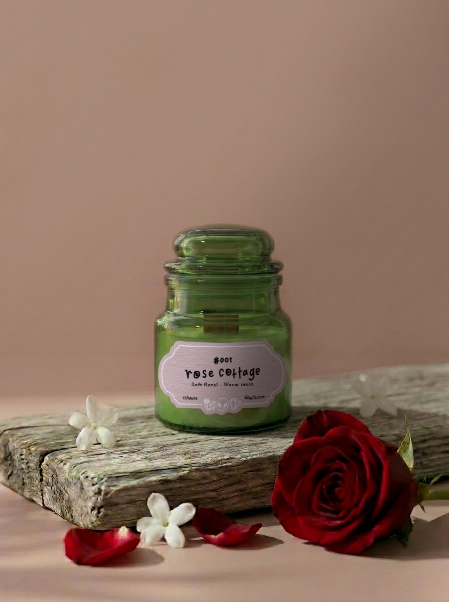 #001 rose cottage, apothecary glass jar (60g)