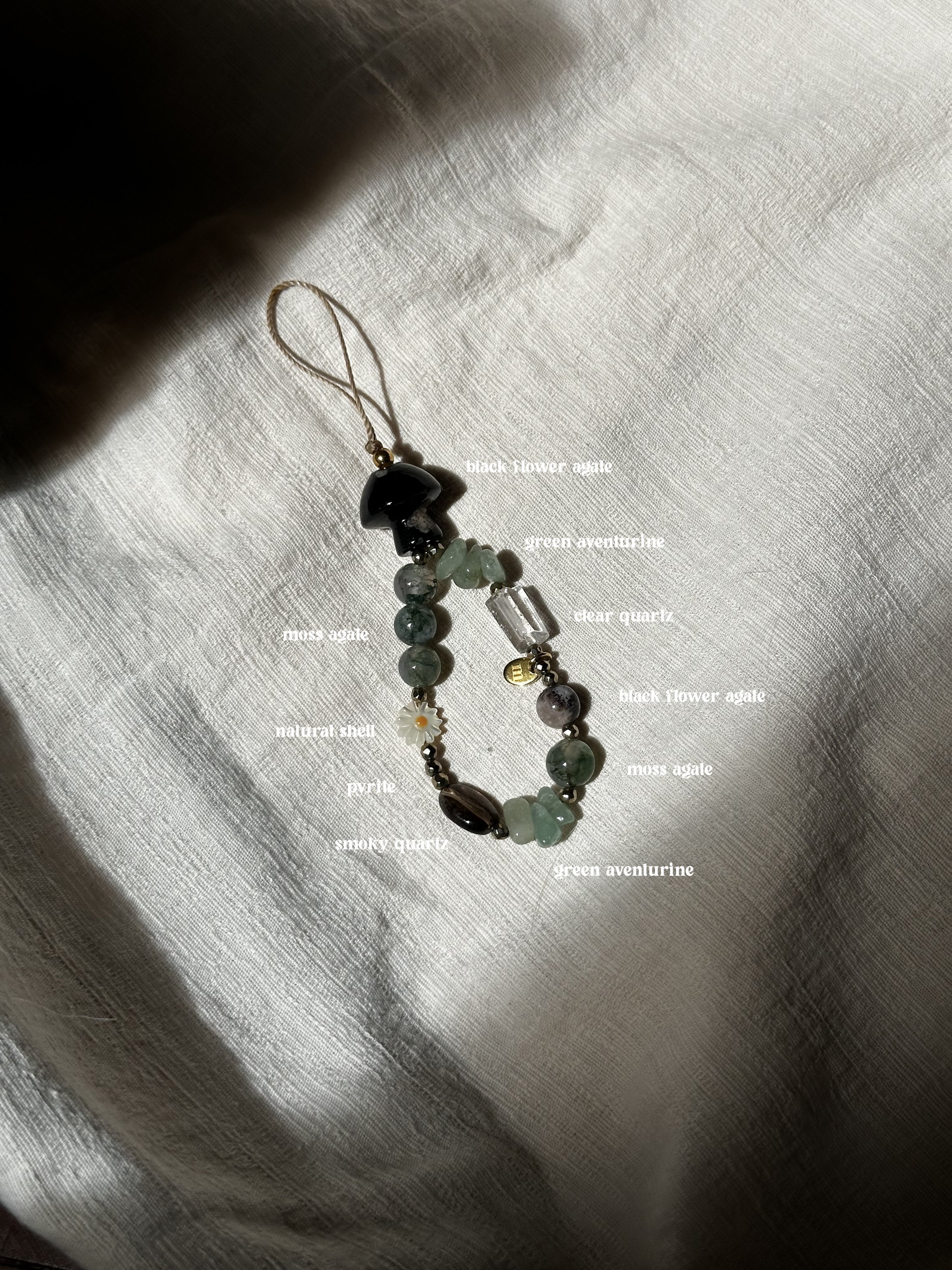 black flower agate + green aventurine, charms (petite)