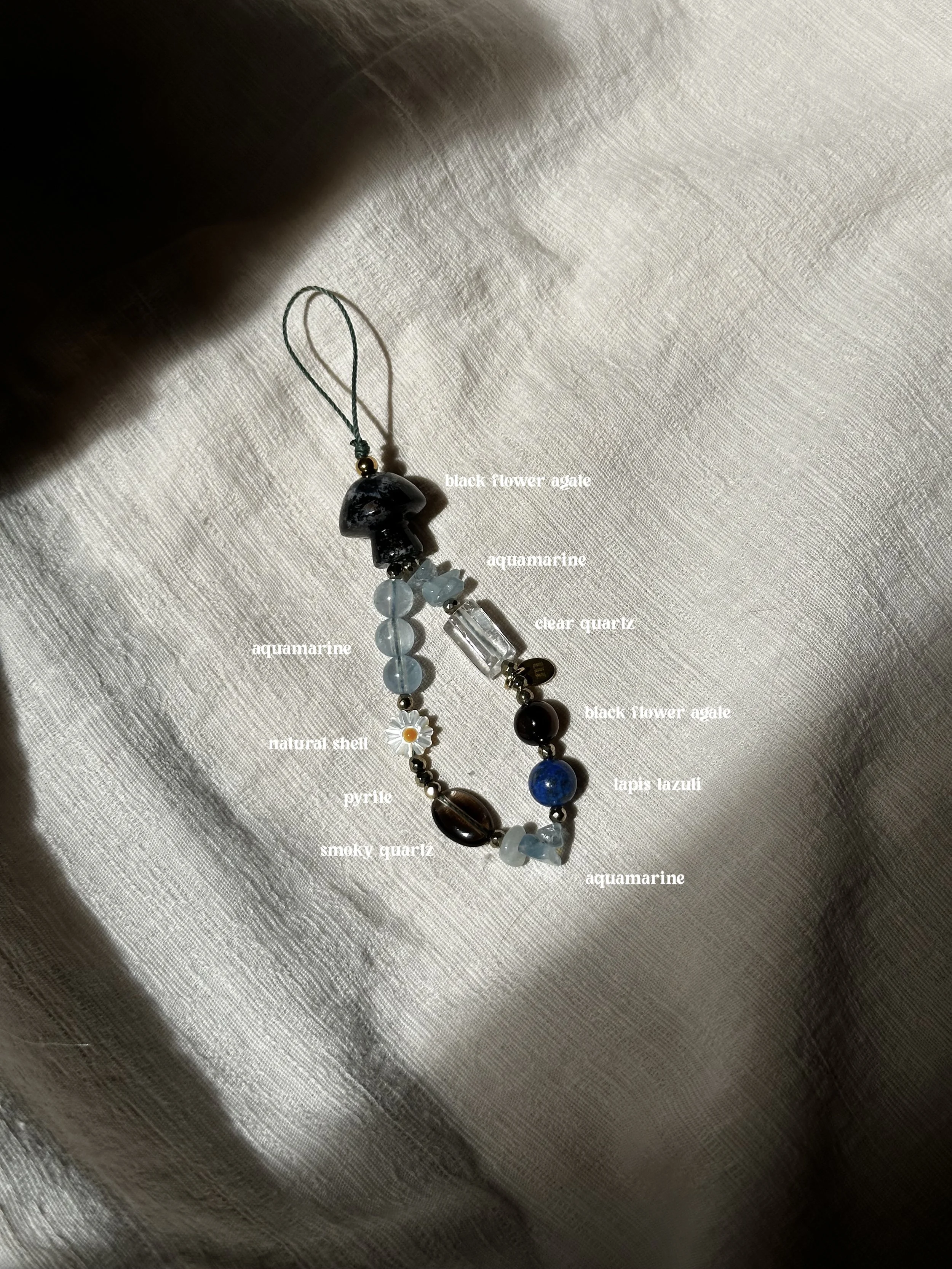 black flower agate + aquamarine, charms (petite)