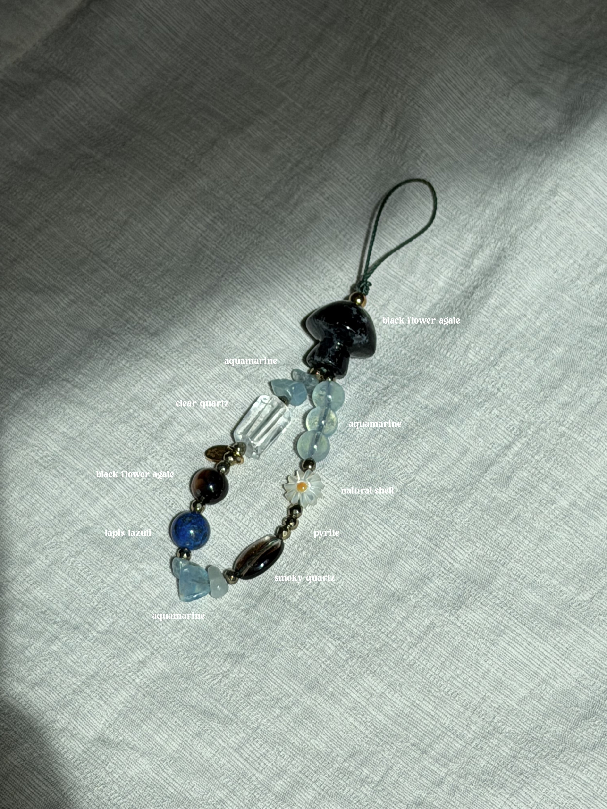 black flower agate + aquamarine, charms (petite)
