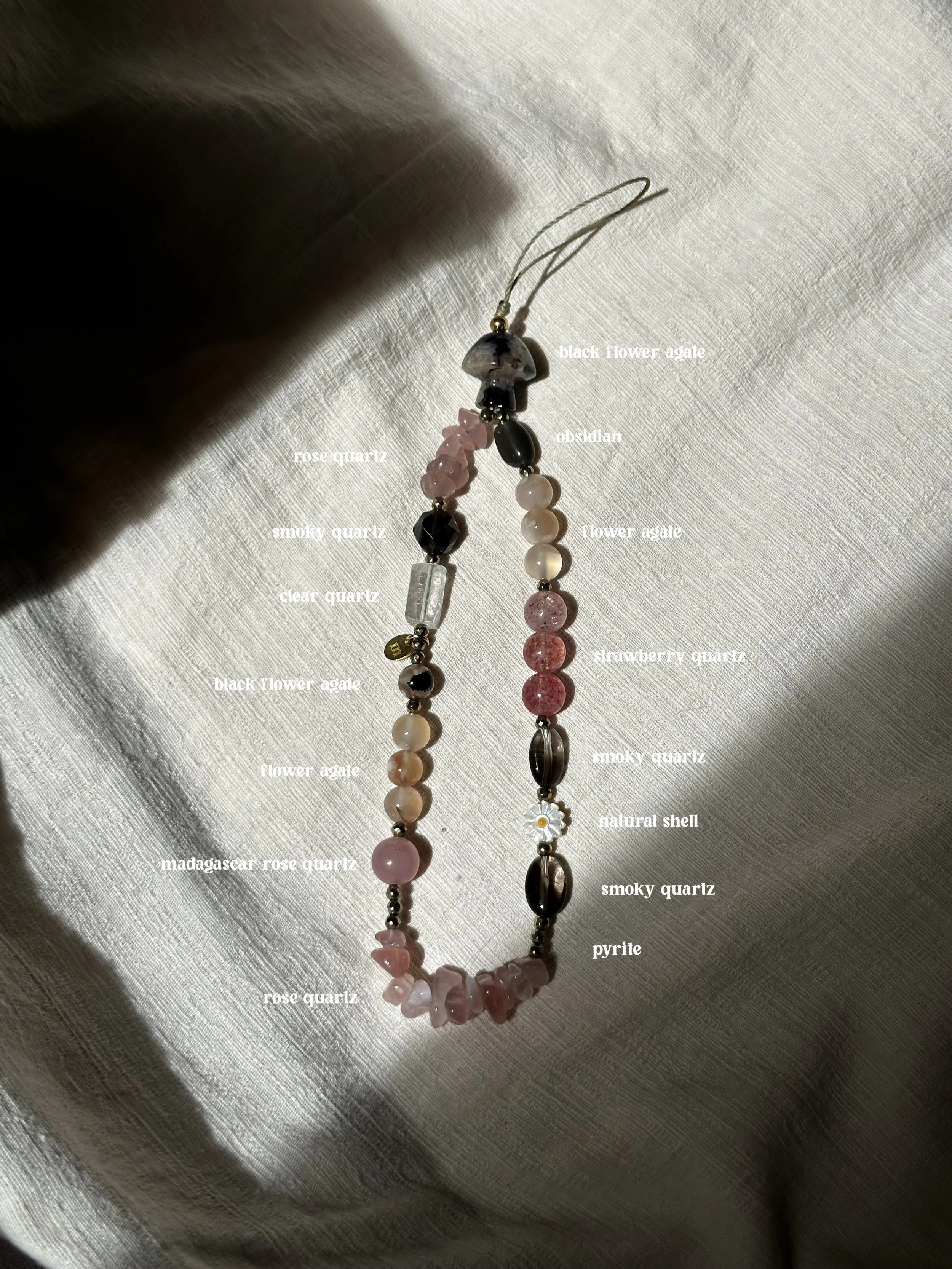 black flower agate + rose quartz, charms (statement)