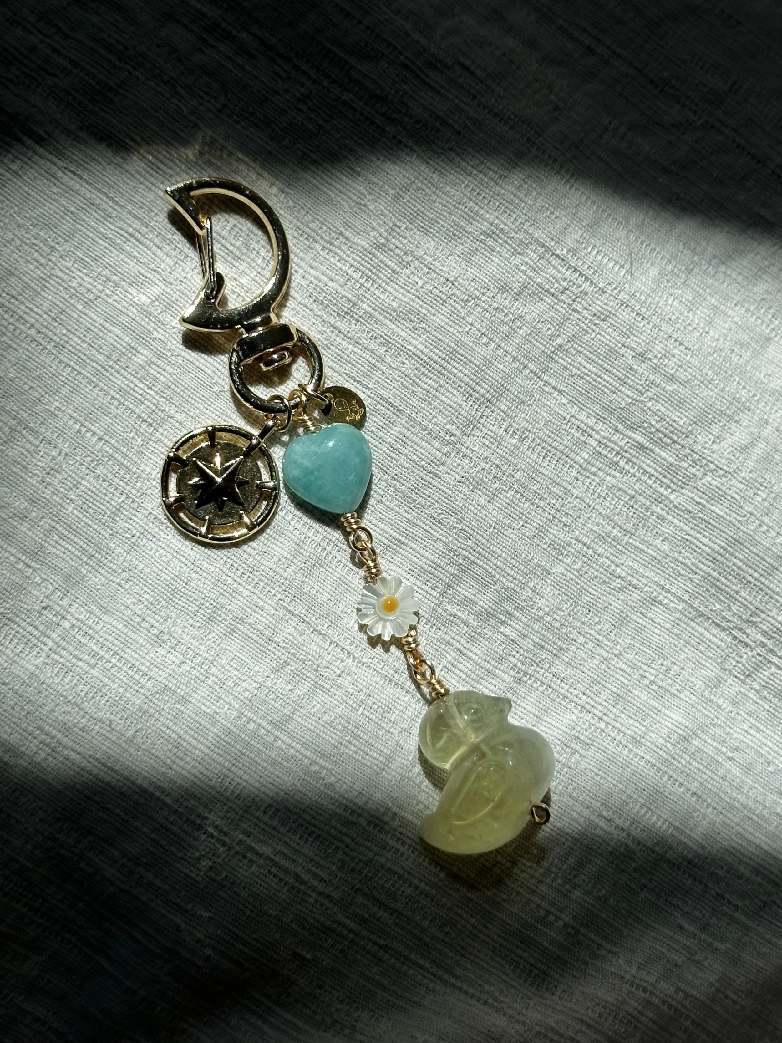 amazonite heart + citrine duck, bag charm