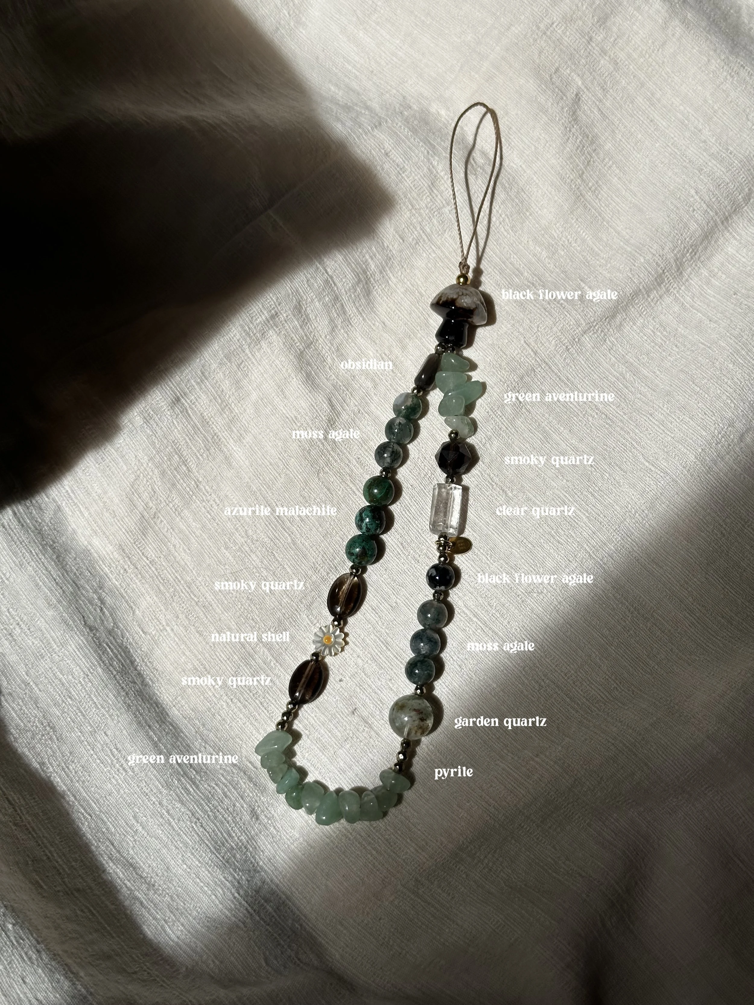 black flower agate + green aventurine, charms (statement)