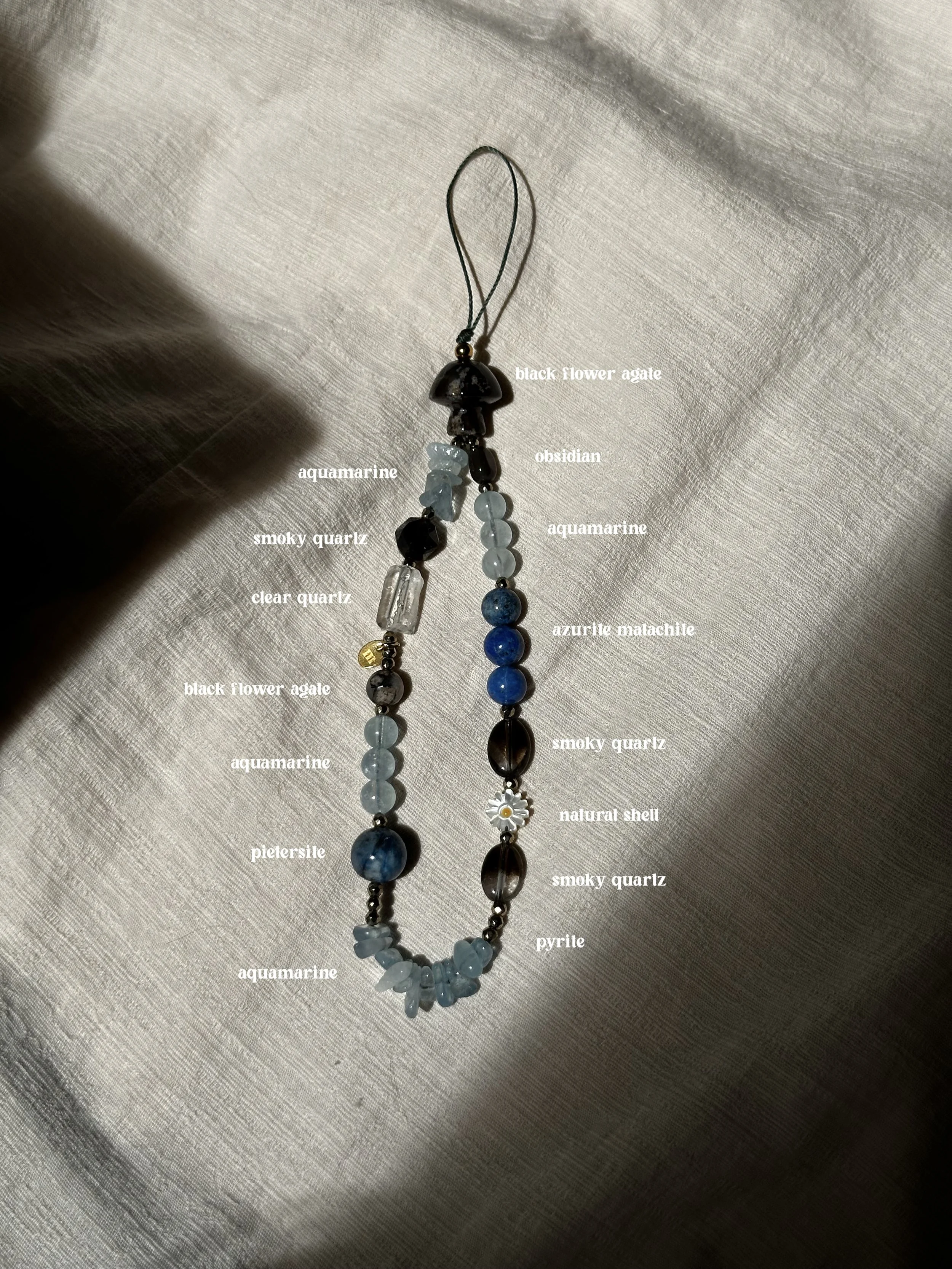 black flower agate + aquamarine, charms (statement)