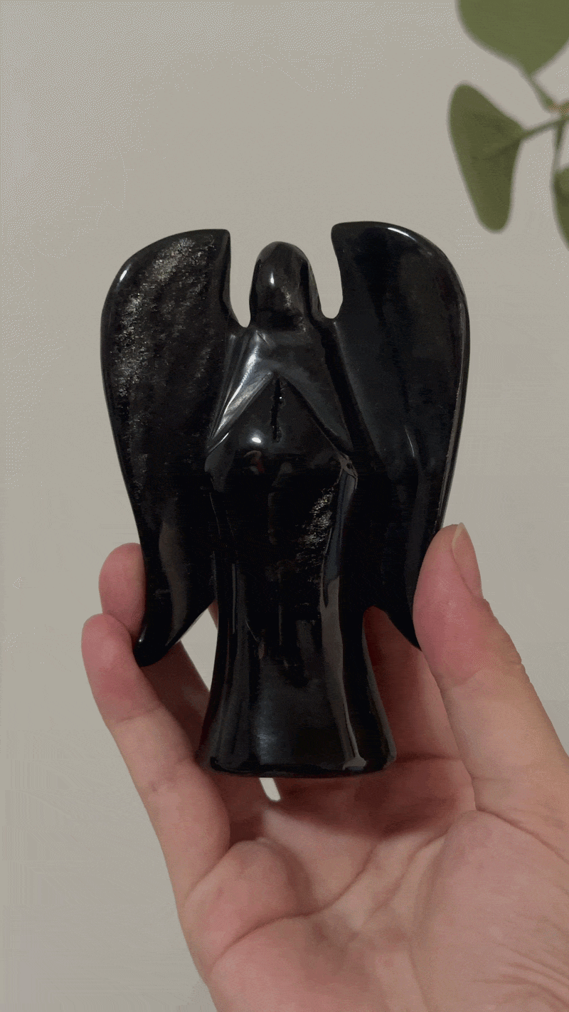 silver sheen obsidian archangel, 10.5cm