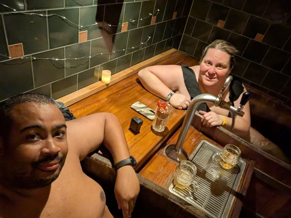Tim and Anne at Thermal Beer Spa