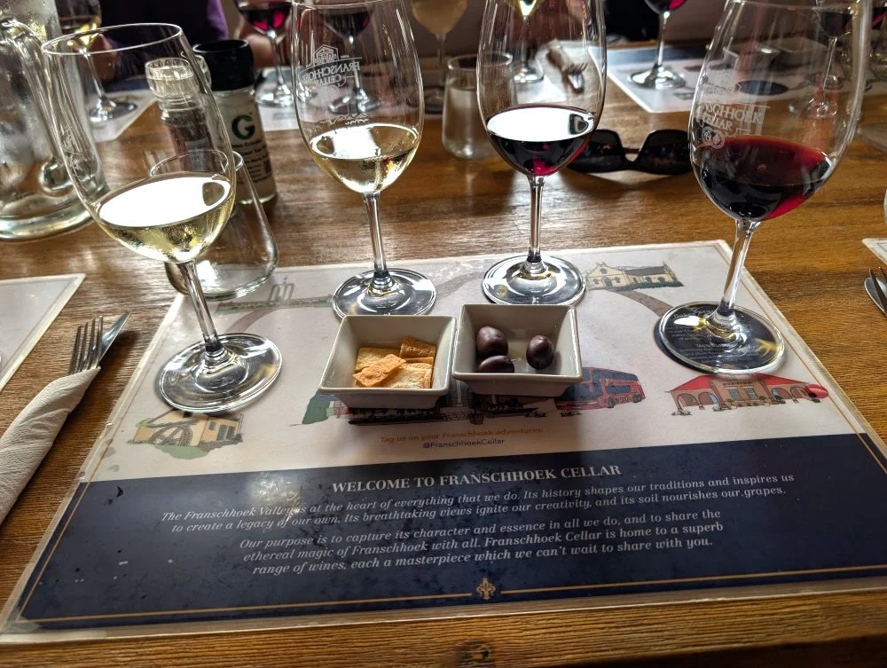 The wines for the tasting at Franschhoek Cellar
