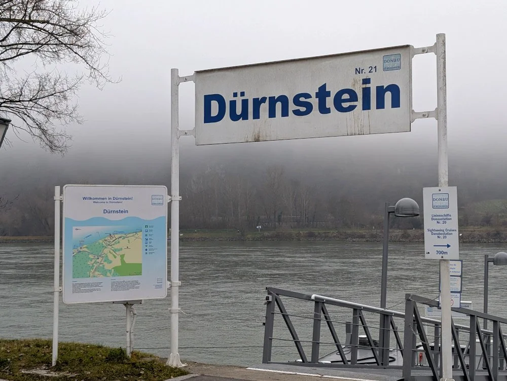 Signage at the dock in Durnstein with a map of the region