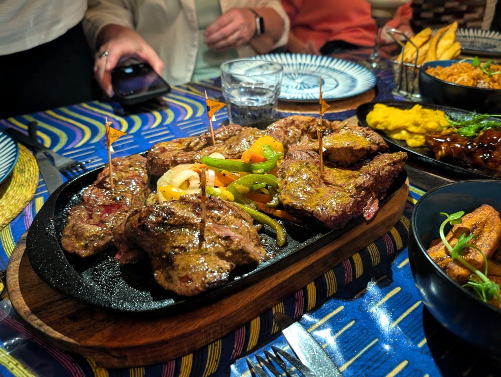Steaks from various animals served at Mama Africa