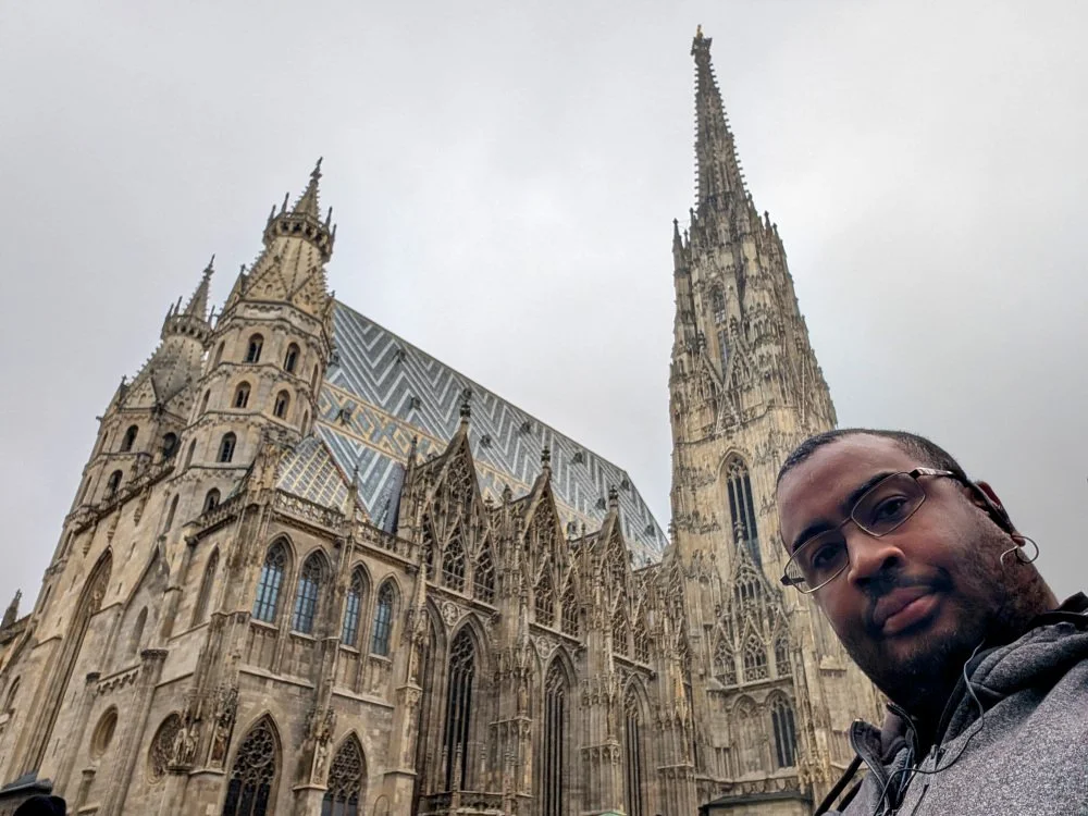 Tim takes a selfie in front of St. Stephan's Cathedral in Vienna