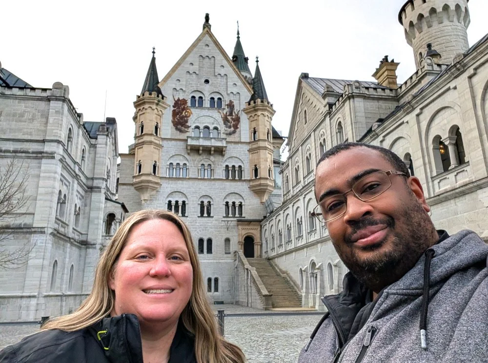Tim and Anne pose for a selfie in the courtyard at Neuschwanstein Castle