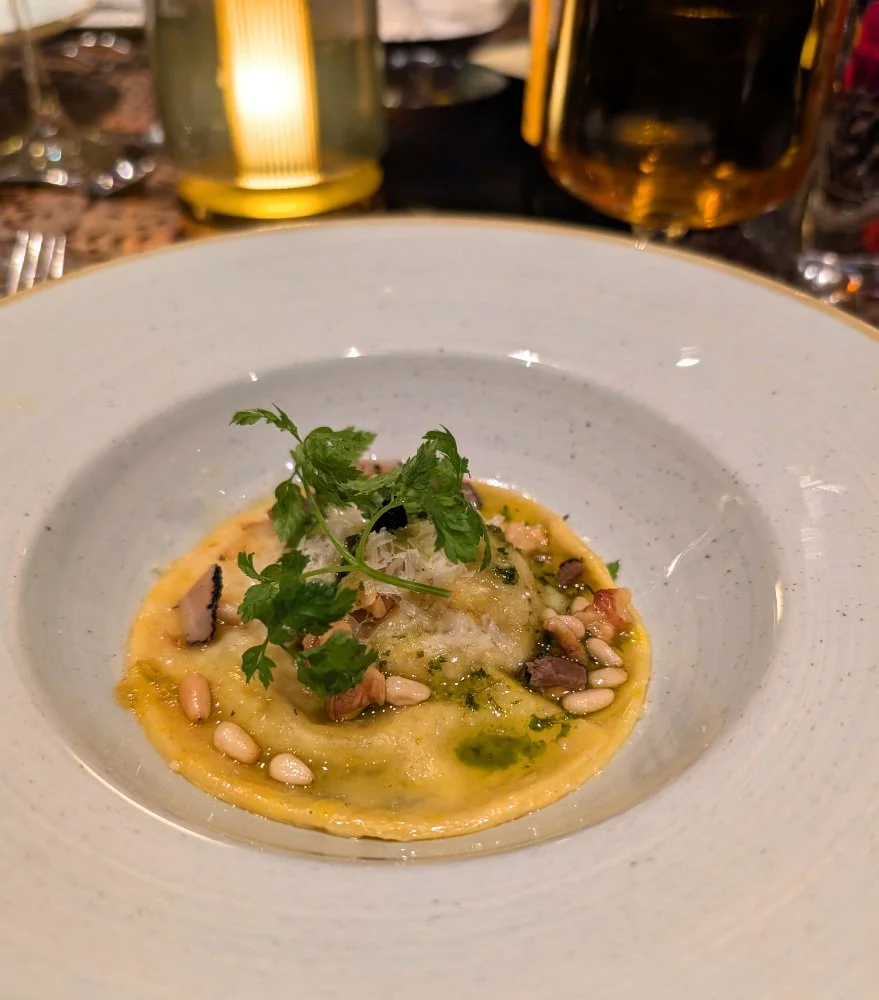 Handmade ravioli with egg yolk at the Chef's Table