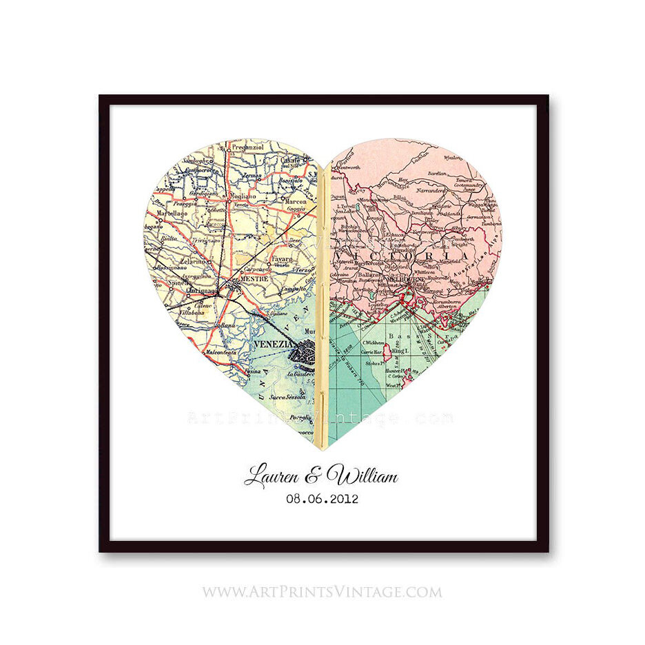 Long Distance Love Personalized Map Gift FRAMED Print Wedding Keepsake Wedding Gift Engagement Gift for Couple 