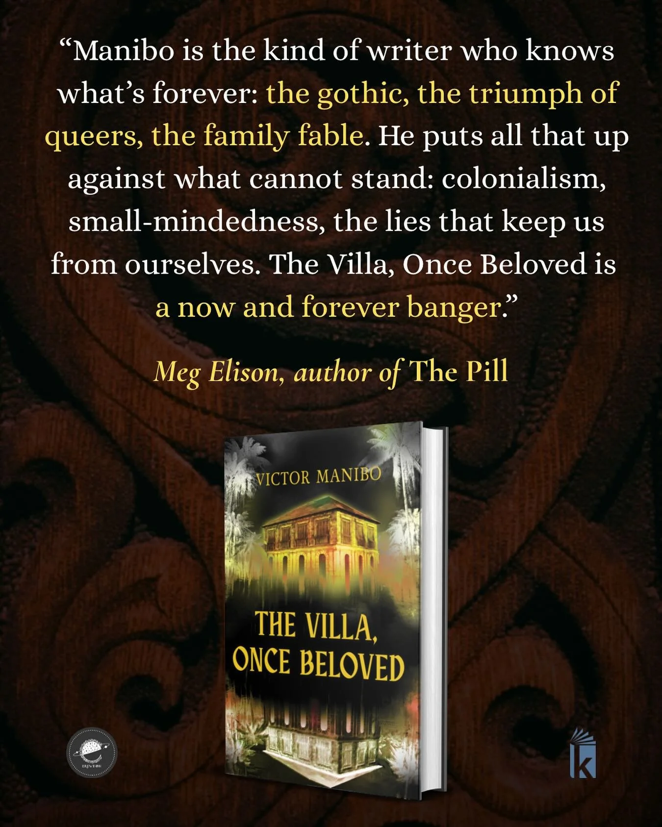Based on true events, THE VILLA, ONCE BELOVED is a contemporary gothic horror set in a cursed manor on a coconut plantation&mdash;it&rsquo;s got ghosts and witches and creepy crawlies and demons, all coming for you this fall. 

Thank you, @meghanelis