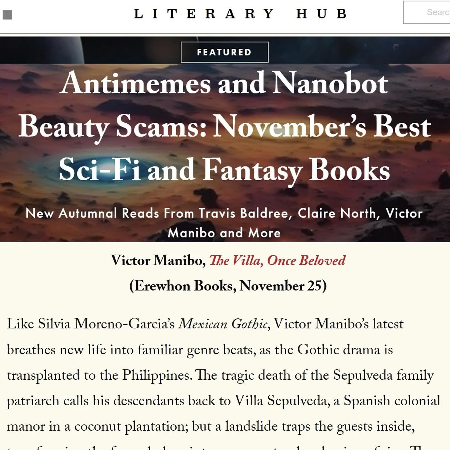 The Villa, Once Beloved is one of @literaryhub&rsquo;s best spec fic for the month! Check out what they wrote and the rest of the list via the 🔗 in my ig story