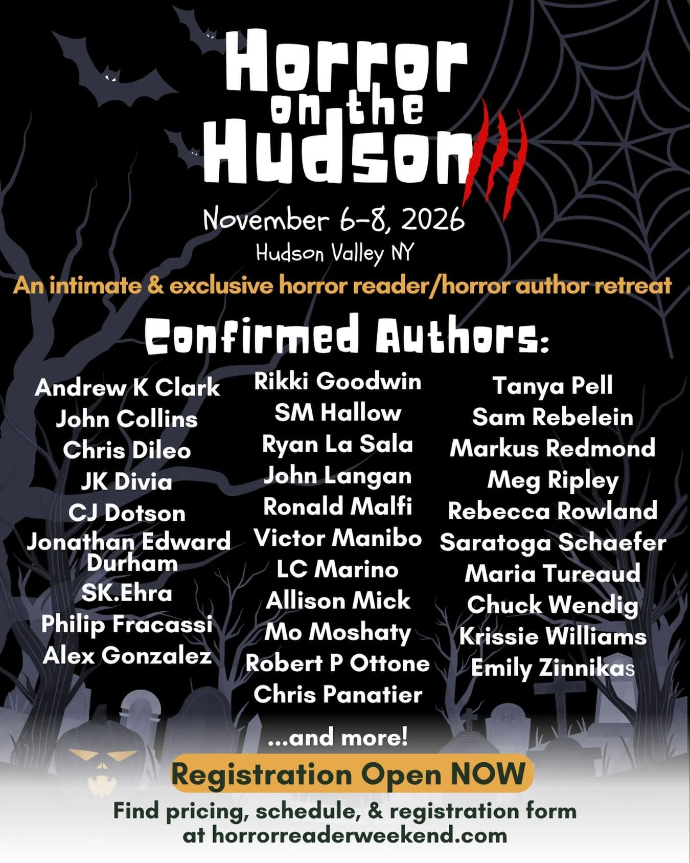 So damn excited for this year&rsquo;s Horror on the Hudson @horrorreaderweekend&mdash;just look at that lineup! Registration just opened, so get on that asap because slots sell out fast. Link in ig story. See you in the fall!