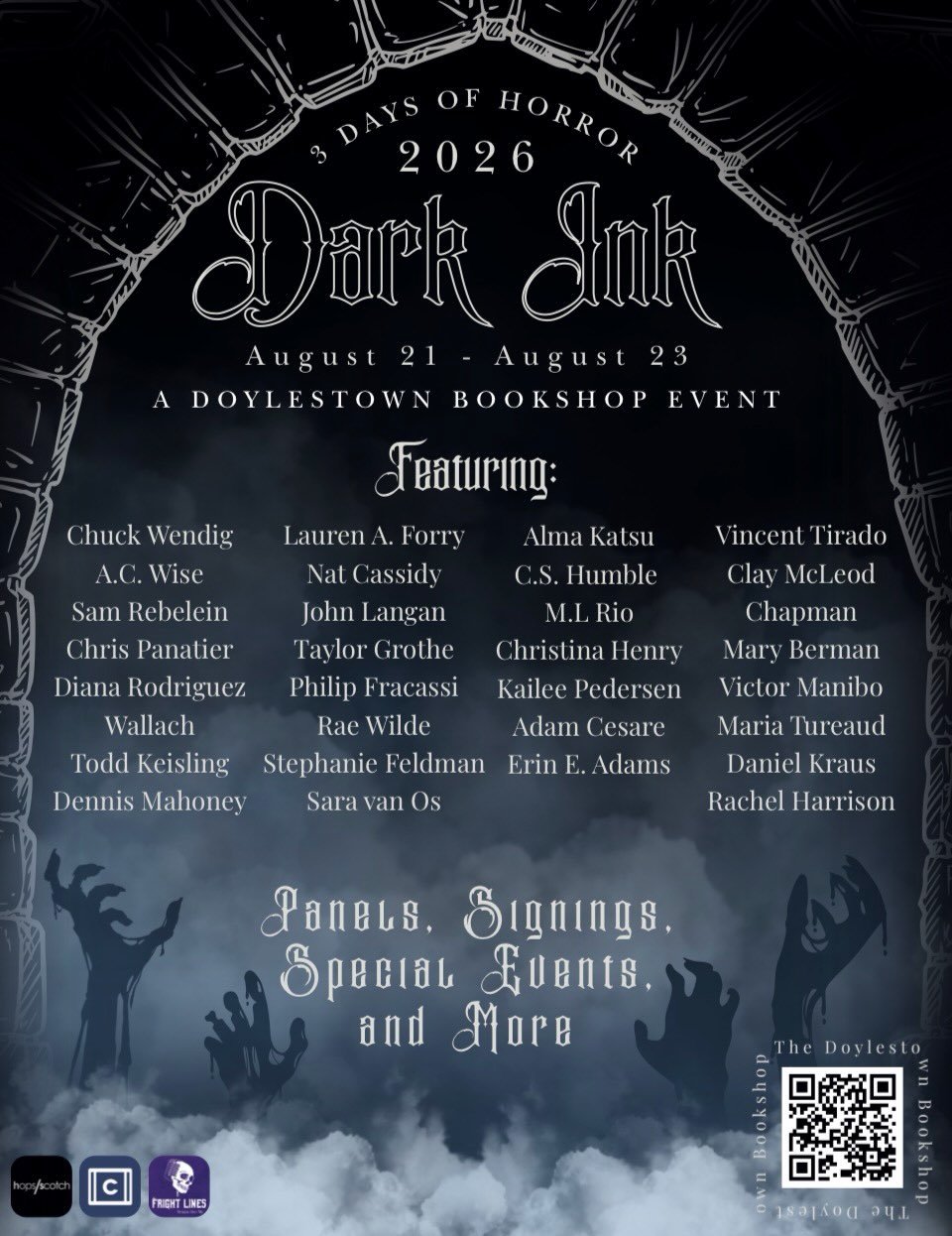 Thrilled to be part of @doylestownbookshop&rsquo;s DARK INK weekend later this month! It&rsquo;s gonna be a blast&mdash;just look at that banger lineup! I&rsquo;ll be paneling, signing, getting my summerween on, and if you&rsquo;re in the area, you s