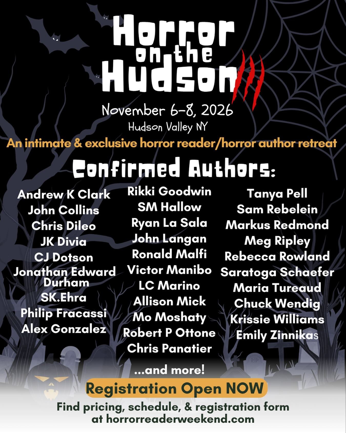 So damn excited for this year&rsquo;s Horror on the Hudson @horrorreaderweekend&mdash;just look at that lineup! Registration just opened, so get on that asap because slots sell out fast. Link in ig story. See you in the fall!