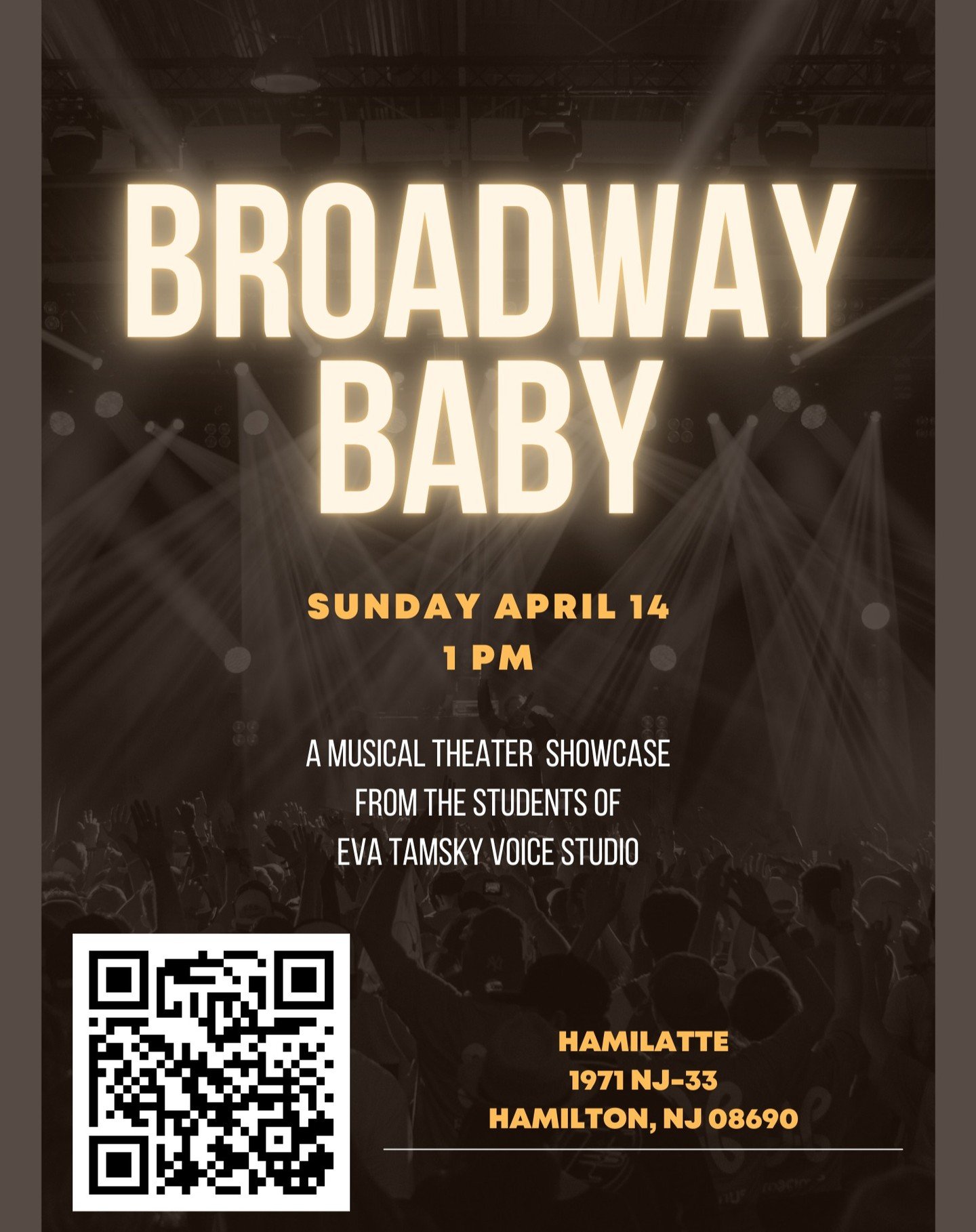 Tomorrow is the day!!! Can't wait to see you there! 
Our Broadway Baby showcase will be on Sunday April 14th at 1pm. It's going to be a fun filled afternoon of musical theater with everything from Kiss me Kate to Dear Evan Hansen, and everything in b