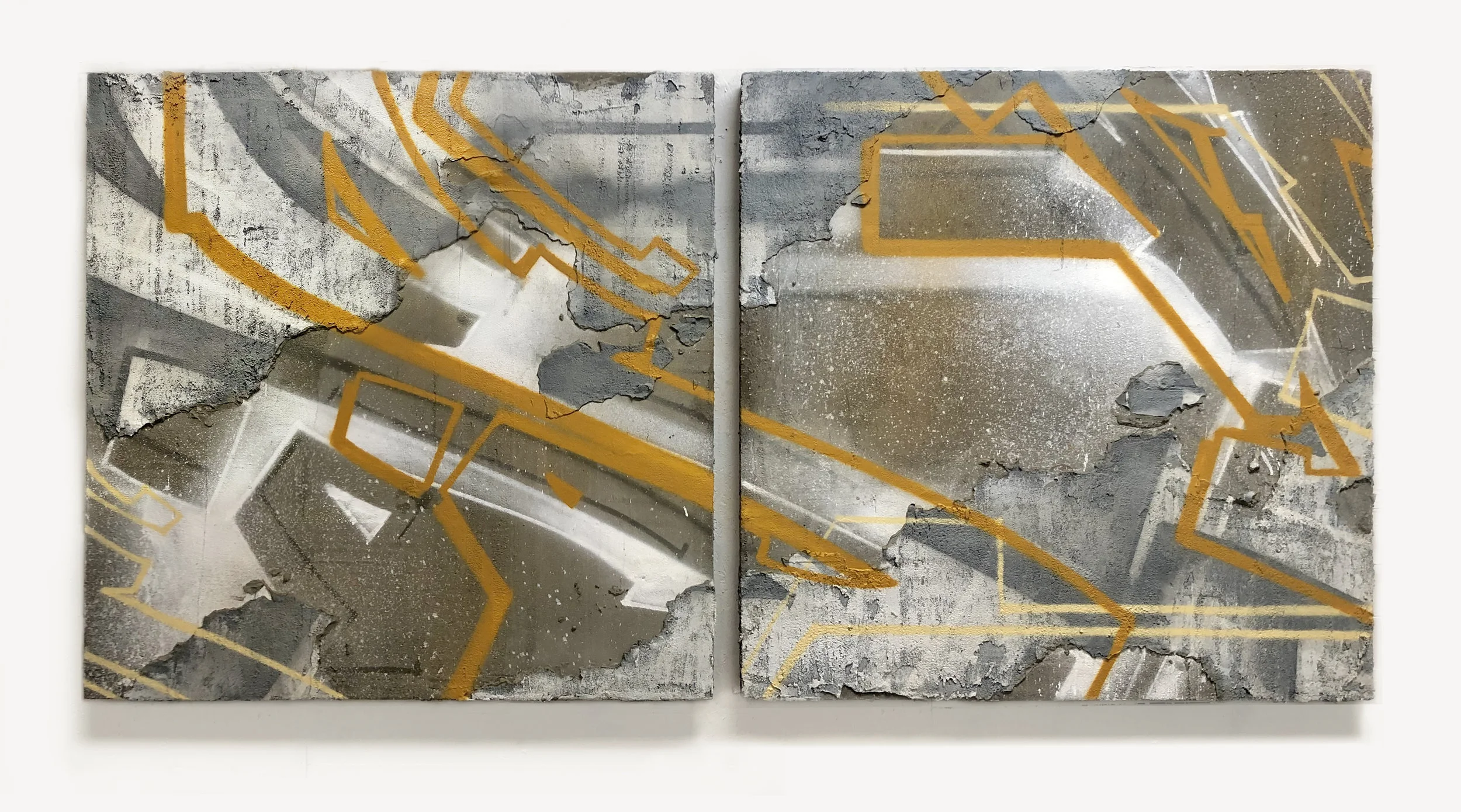   S to the T  40”x 80”.  Spray paint, acrylic and cement. 2019  