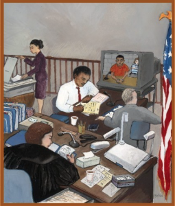 Image from a report entitled: "Videoconferencing in Removal Hearings: A Case Study of the Chicago Immigration Court" (Click image to read the report.)