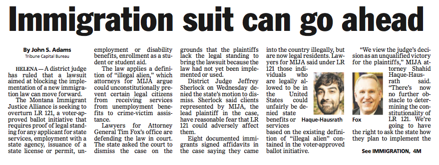 Victory Against Montana Attorney General, Lawsuit Against Anti-Immigrant Law Continues