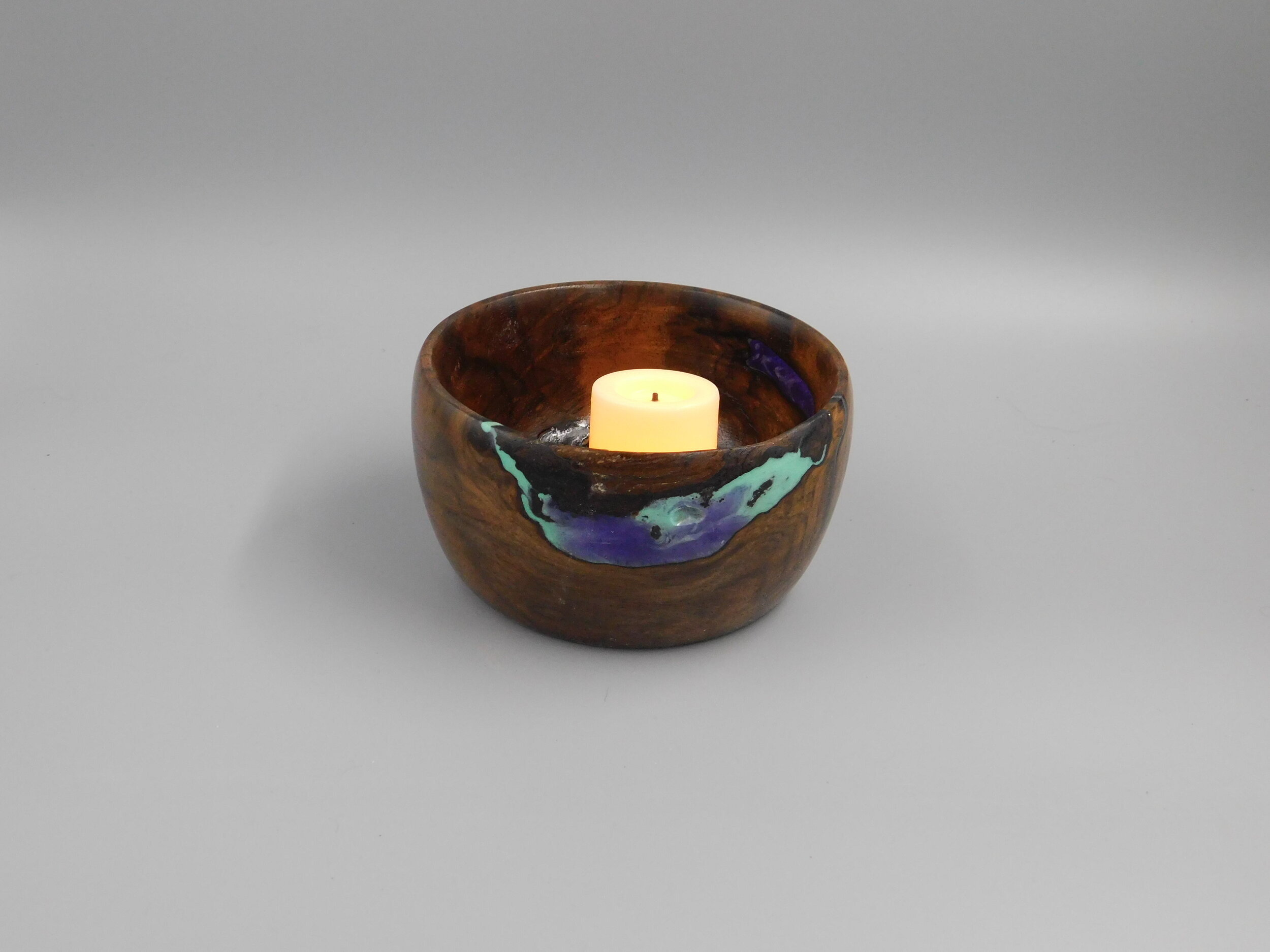 Walnut Bowl with Purple and Aqua Resin