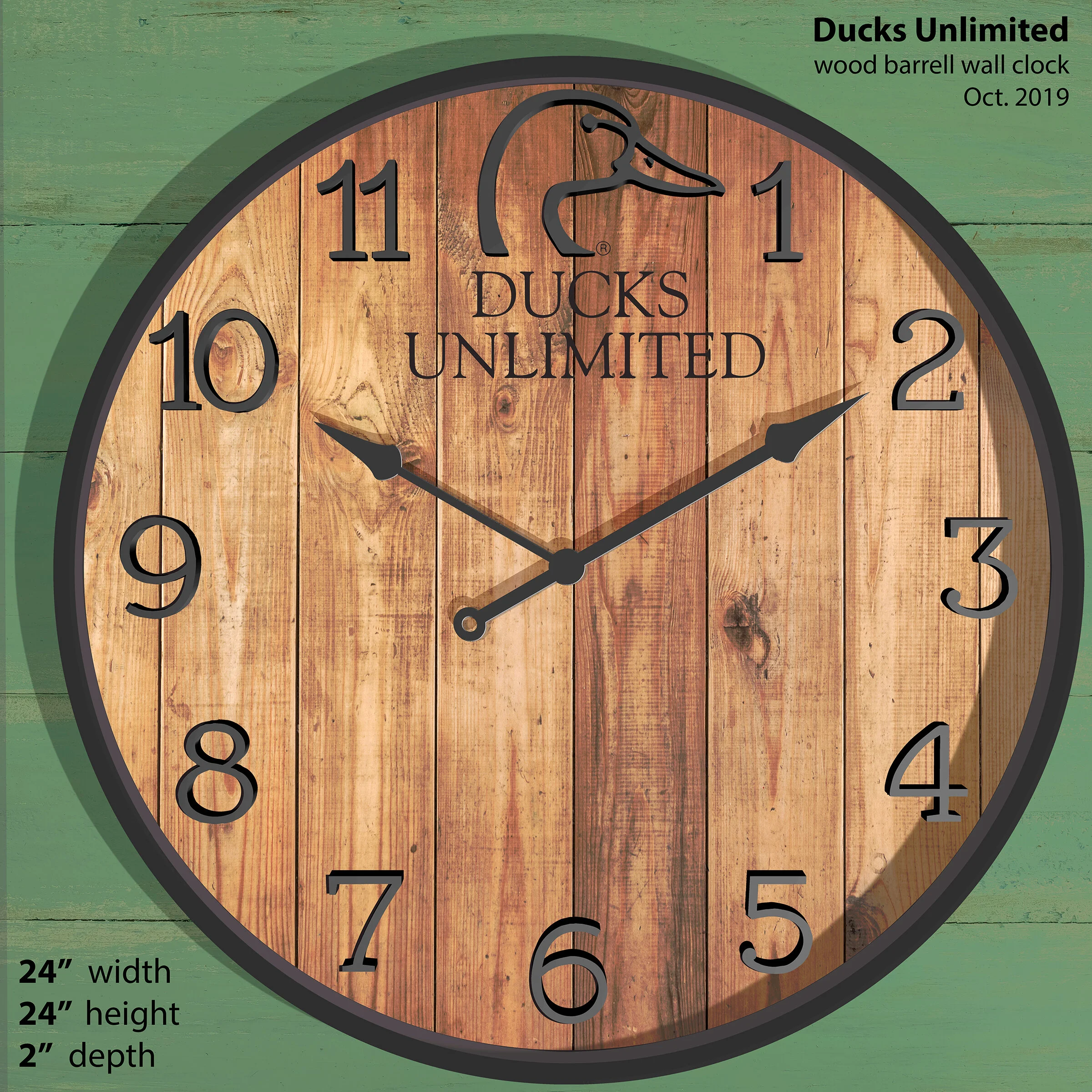 CUSTOM Ducks Unlimited Wood Barrel Wall Clock mockup.jpg