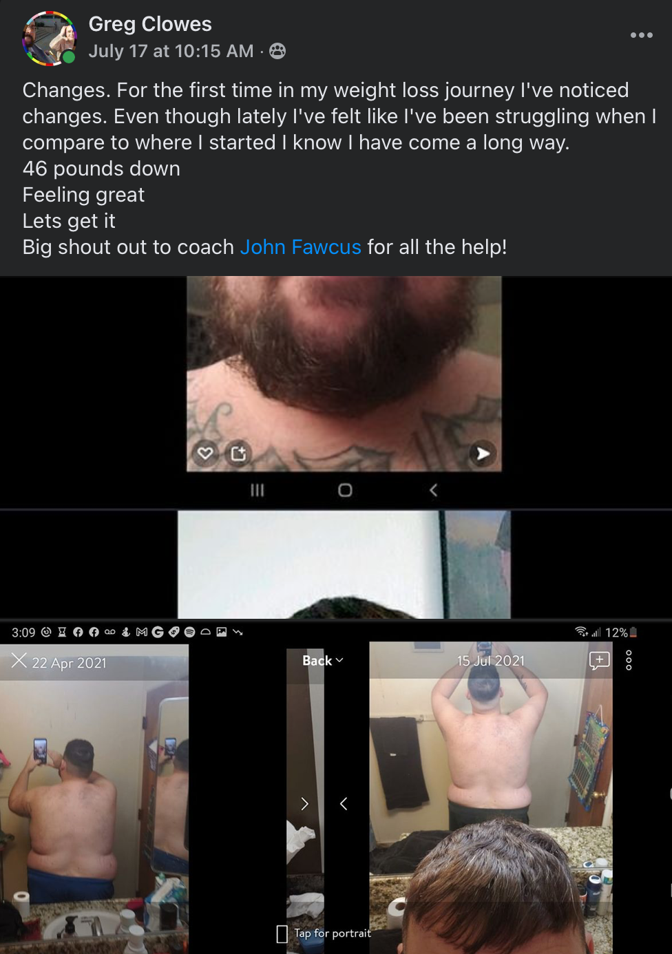 Testimonial for John Fawcus for getting great results for his health and fitness coaching!