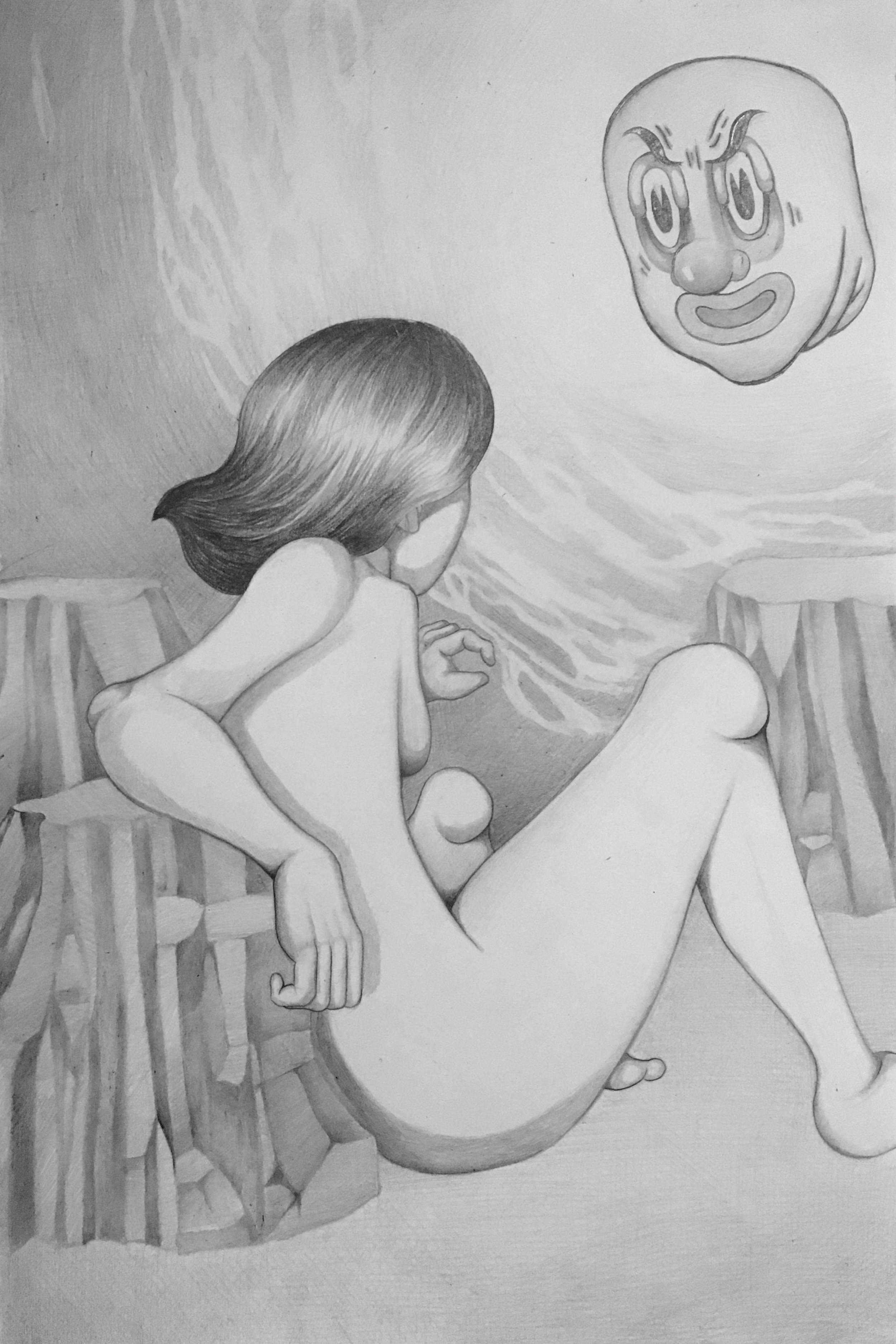  Girl and Demon  2020  Graphite on paper   24” x 15” 