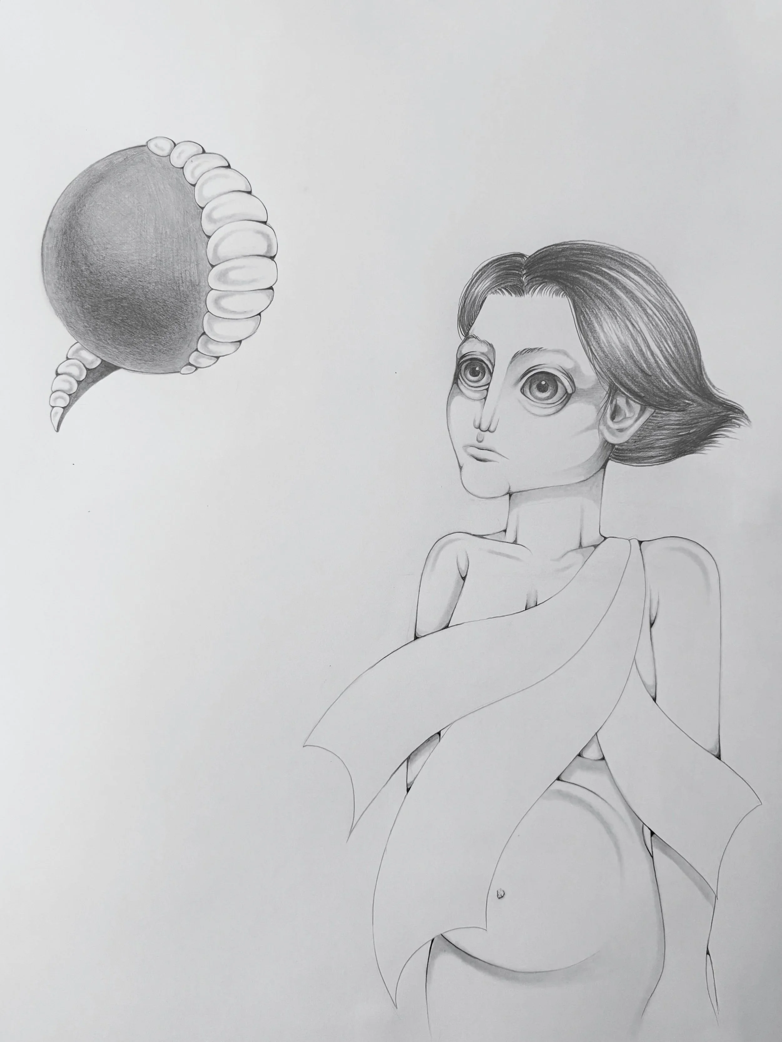   Girl and Demon   2026  Graphite on paper  24” x 18” 