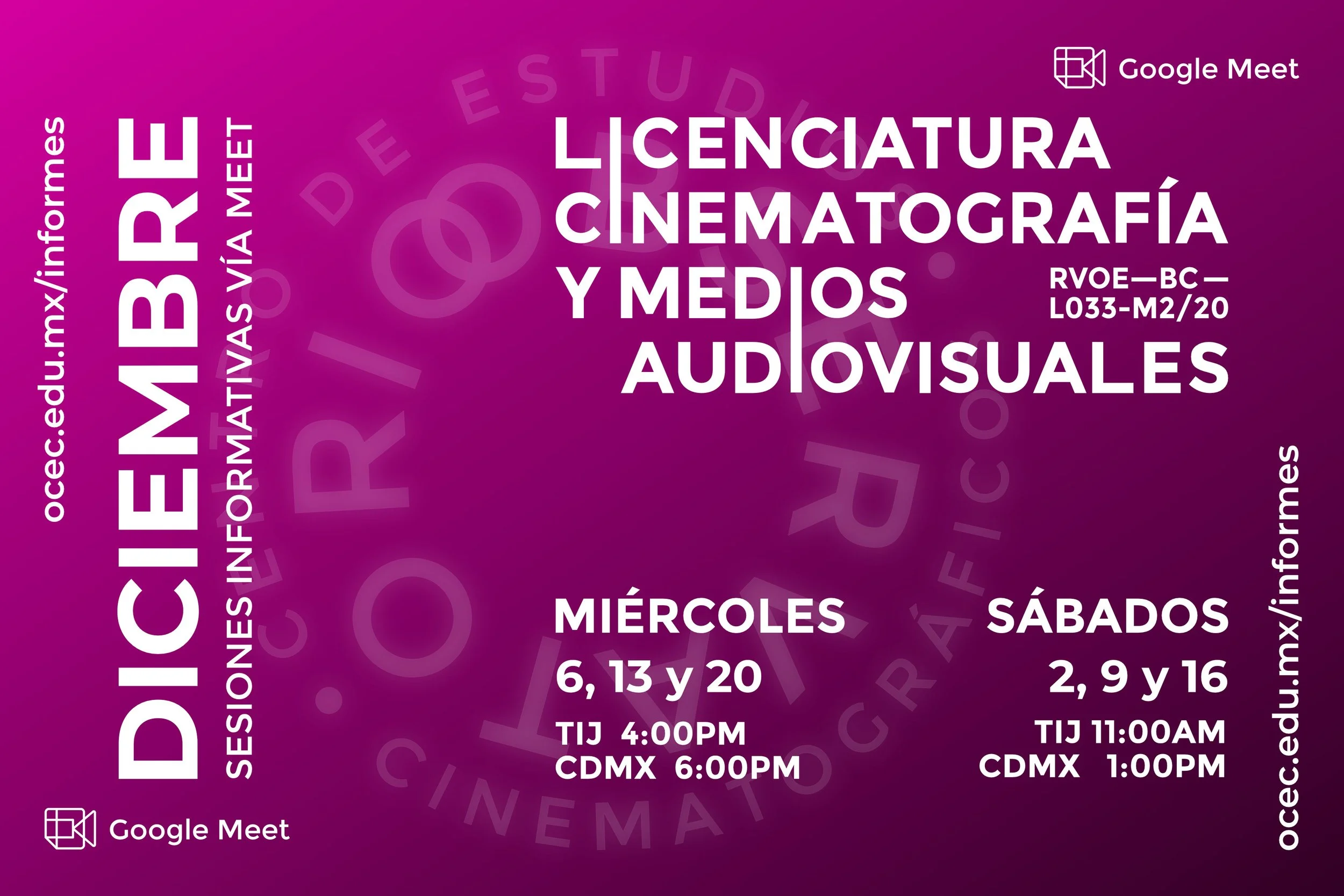 Sesiones Informativas para la Licenciatura en Cinematografía y Medios Audiovisuales
