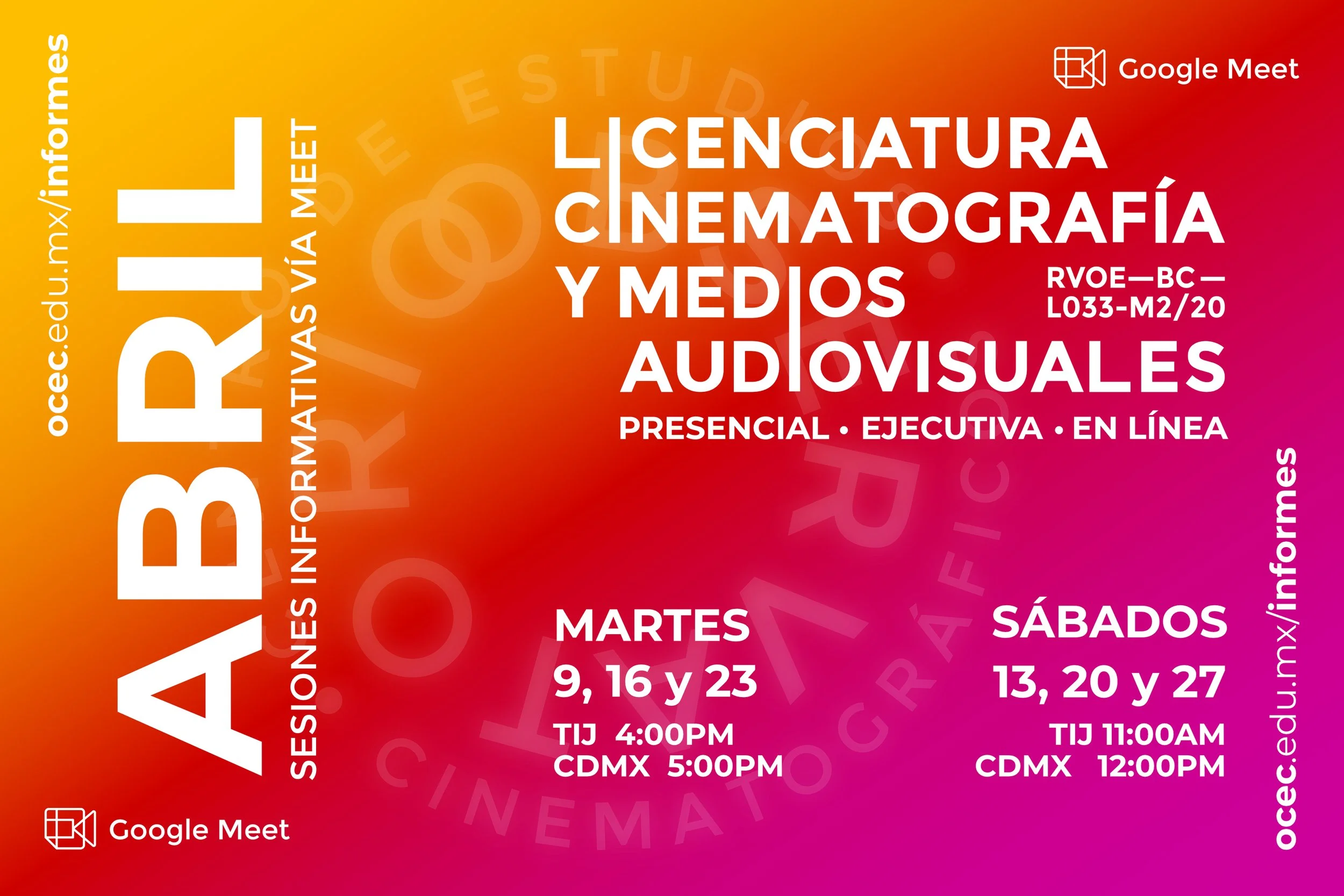 Sesiones Informativas para la Licenciatura en Cinematografía y Medios Audiovisuales