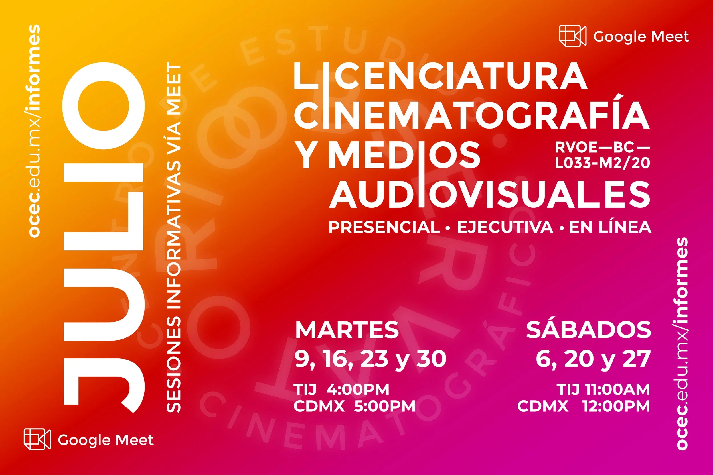 Sesiones Informativas para la Licenciatura en Cinematografía y Medios Audiovisuales