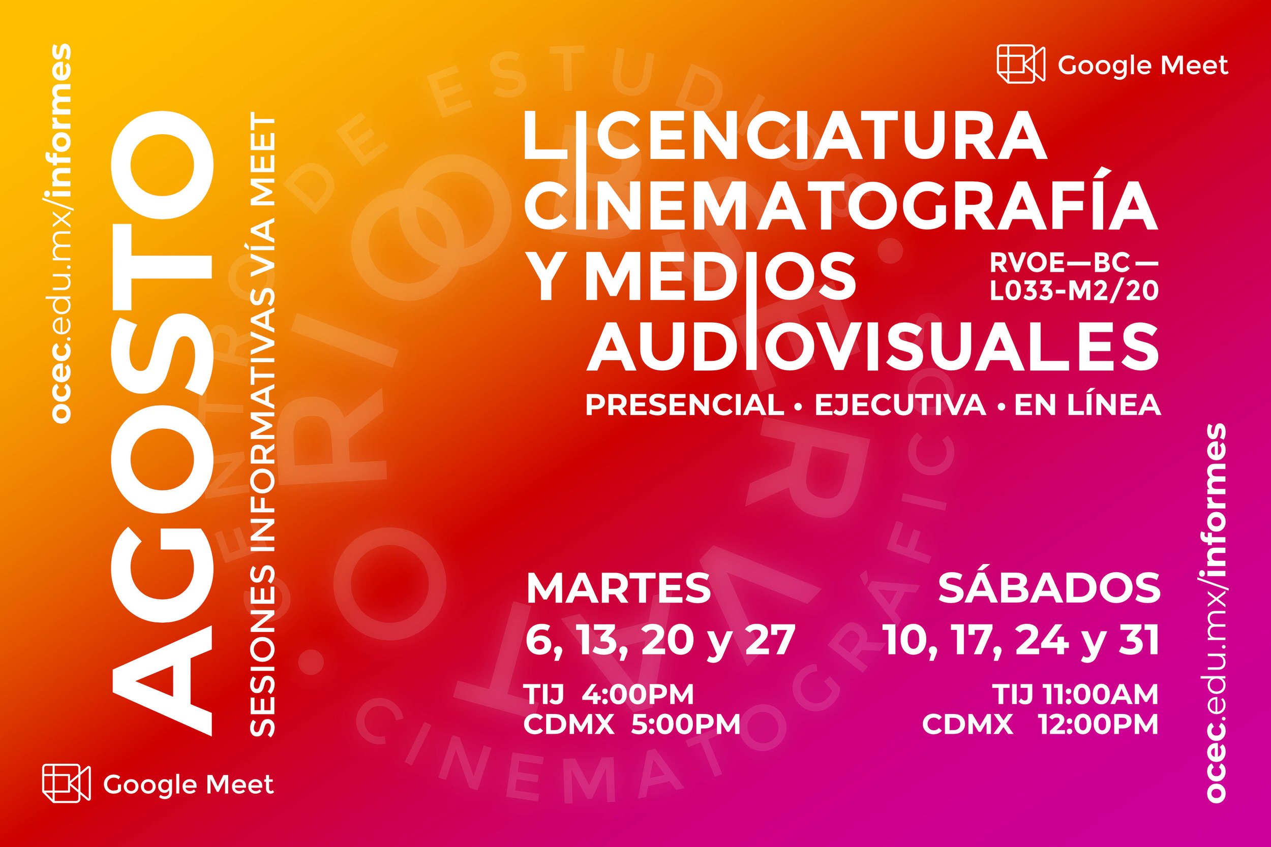 Sesiones Informativas para la Licenciatura en Cinematografía y Medios Audiovisuales