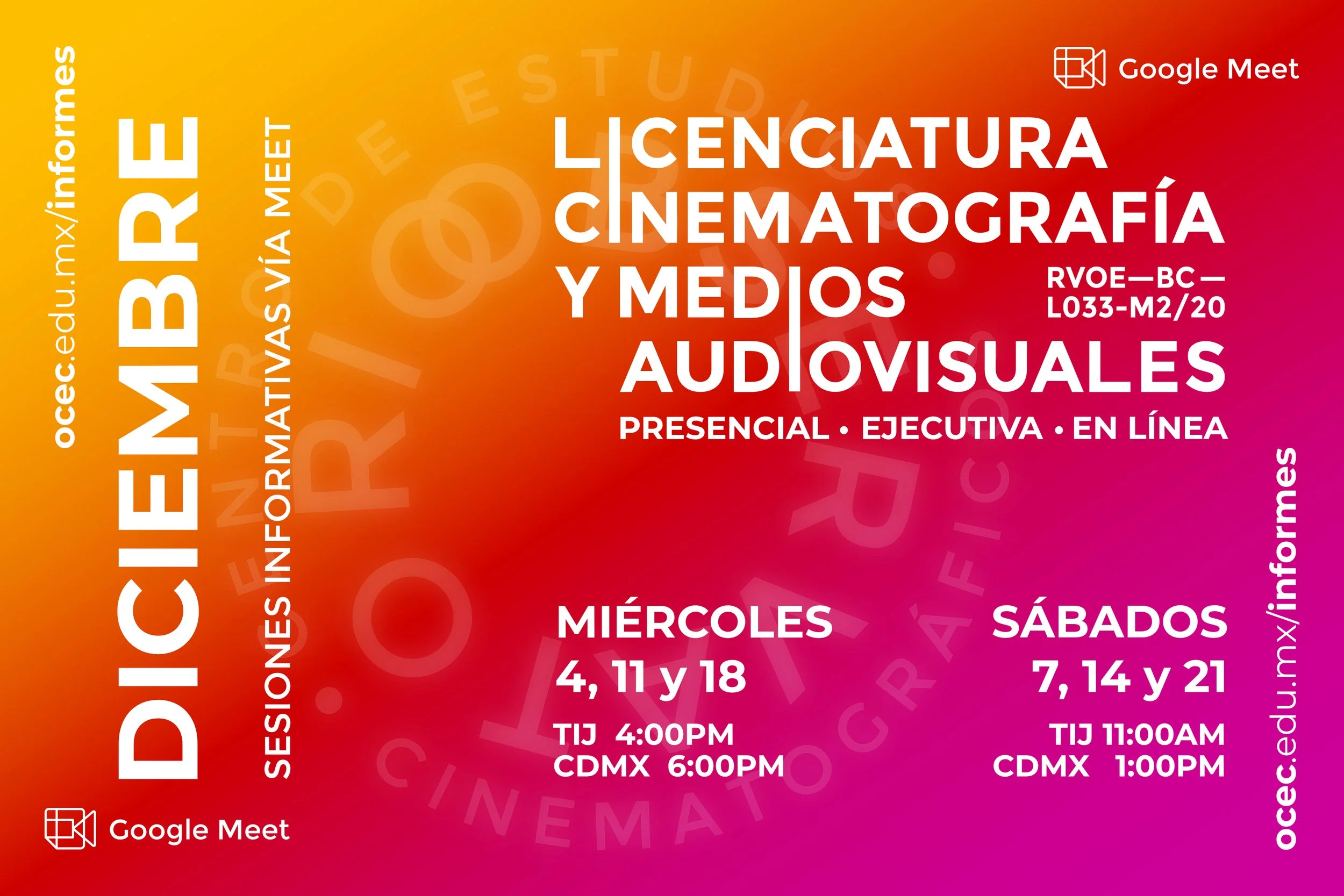 Sesiones Informativas para la Licenciatura en Cinematografía y Medios Audiovisuales