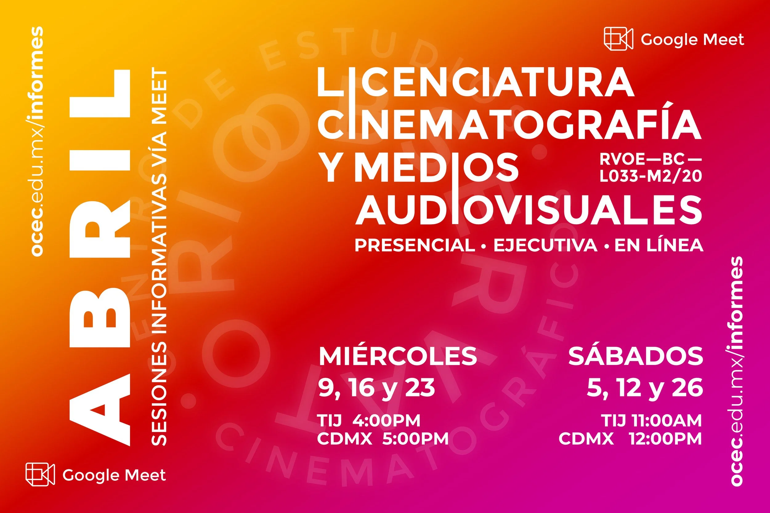 Sesiones Informativas para la Licenciatura en Cinematografía y Medios Audiovisuales