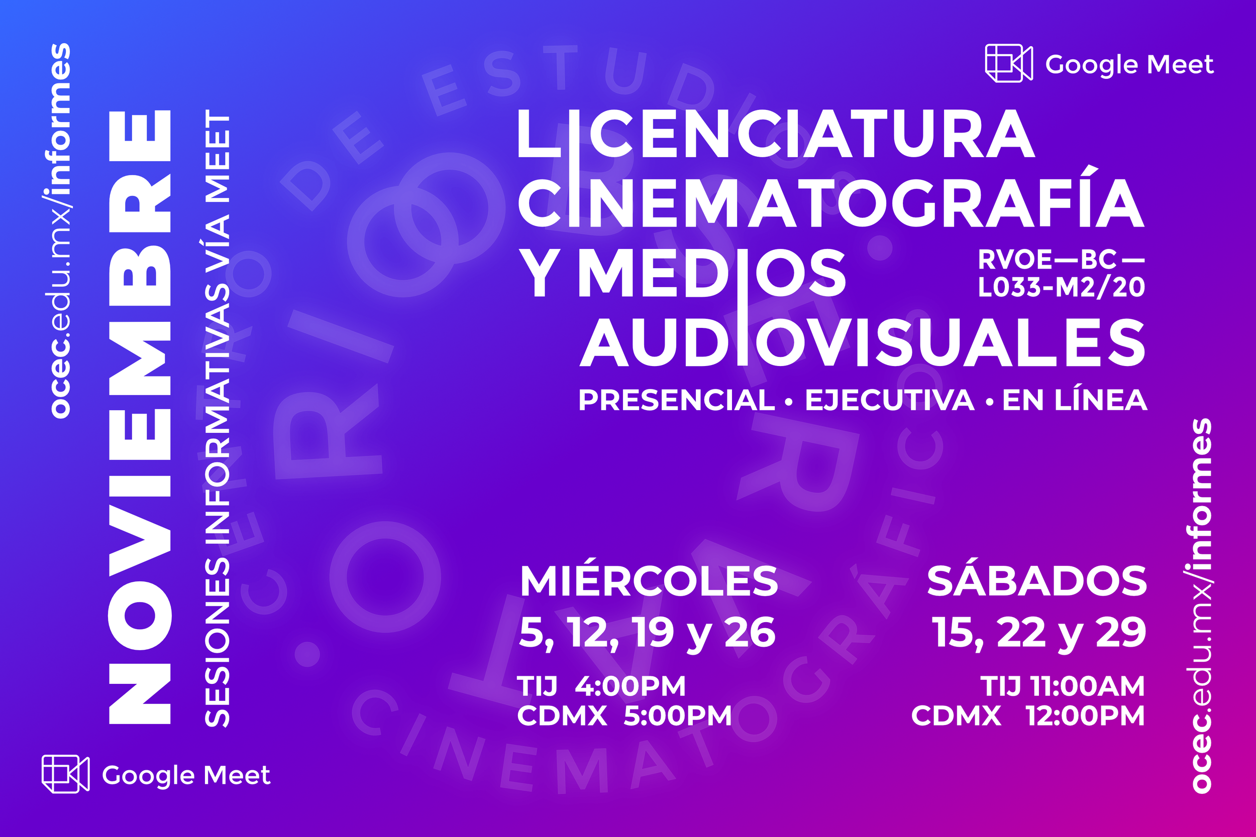 Sesiones Informativas para la Licenciatura en Cinematografía y Medios Audiovisuales