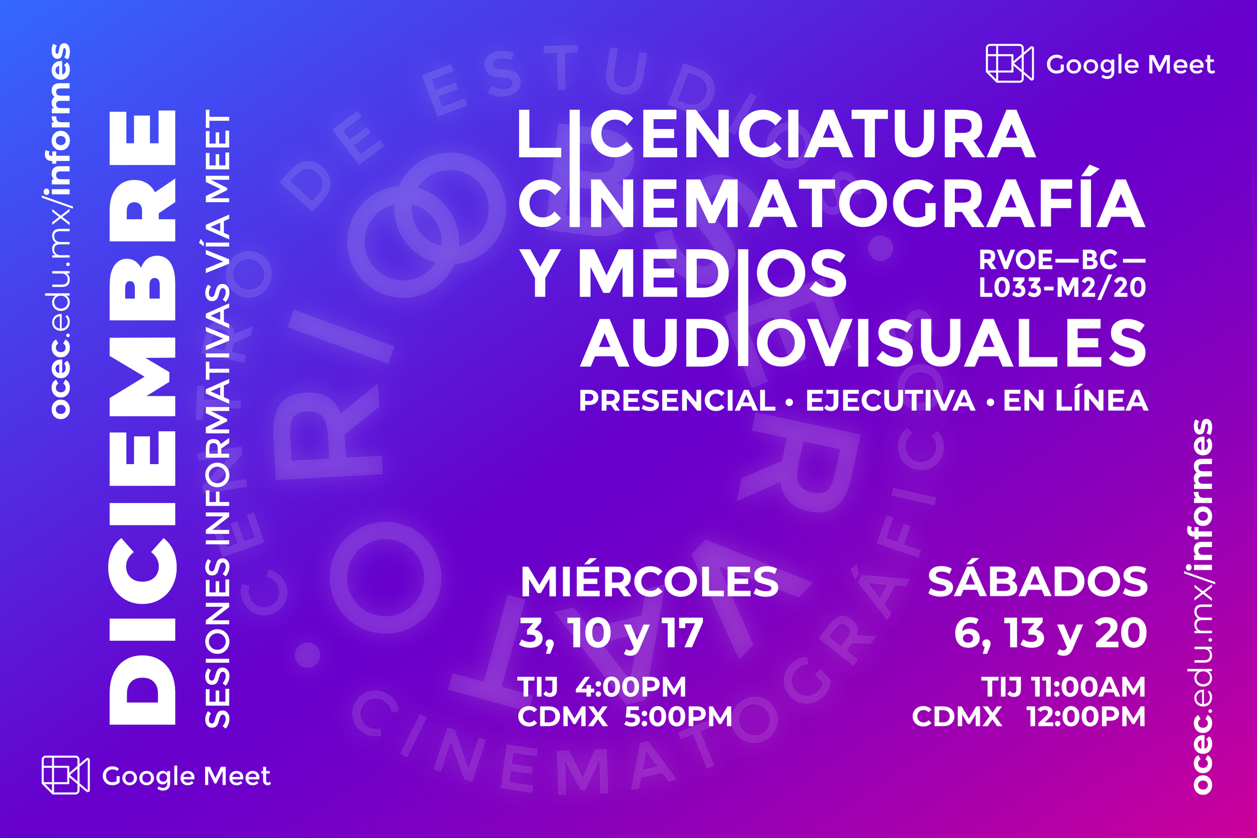 Sesiones Informativas para la Licenciatura en Cinematografía y Medios Audiovisuales