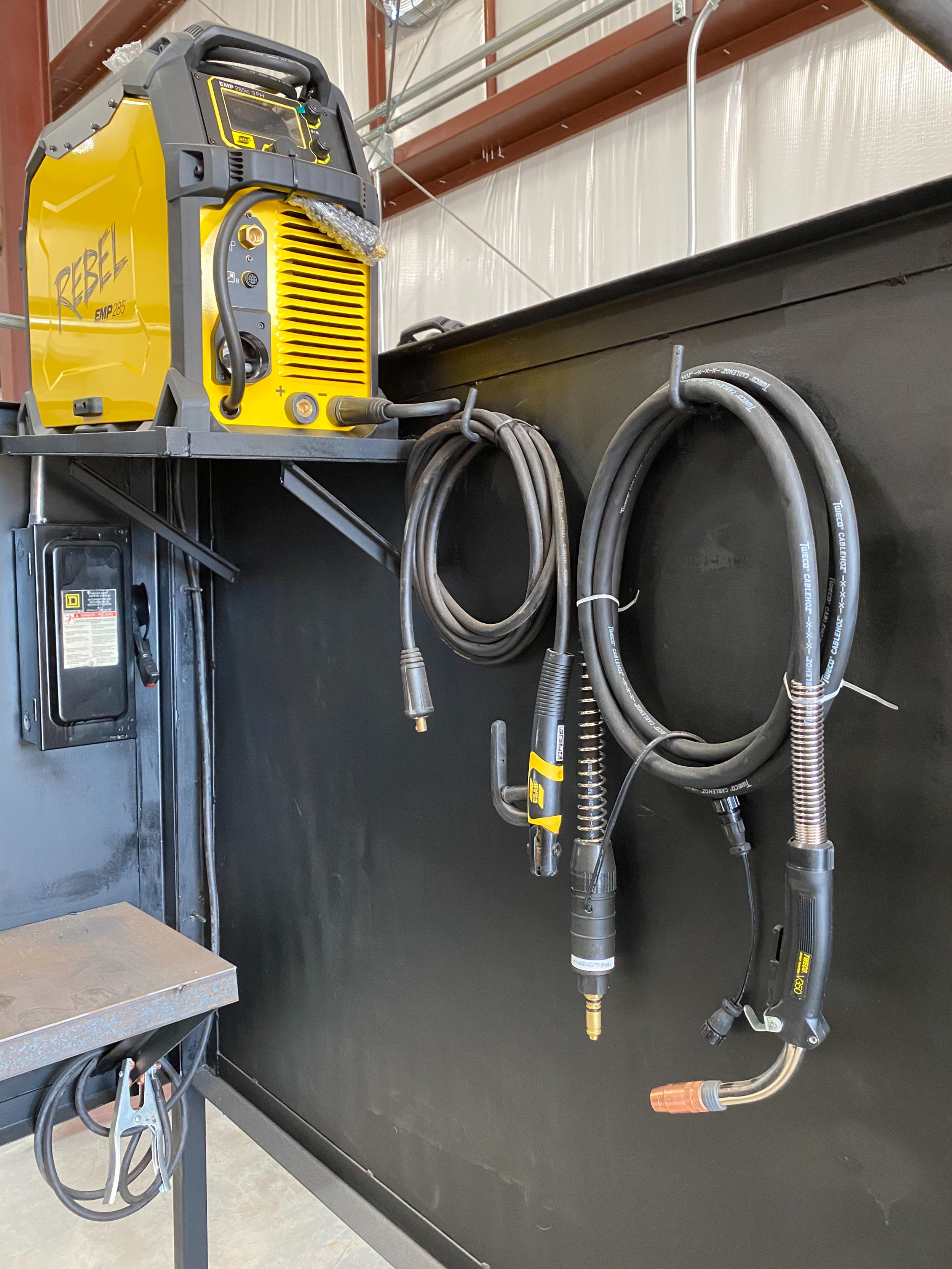  One of our many welding booths outfitted with new equipment from ESAB. 