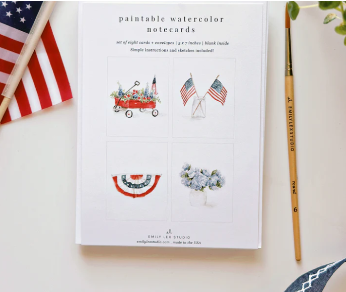 Emily Lex Design - Americana Paintable Watercolor Notecard Set