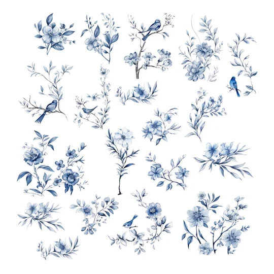 Simply Stated Design - Fleur Azure, Delicate Florals Ephemera