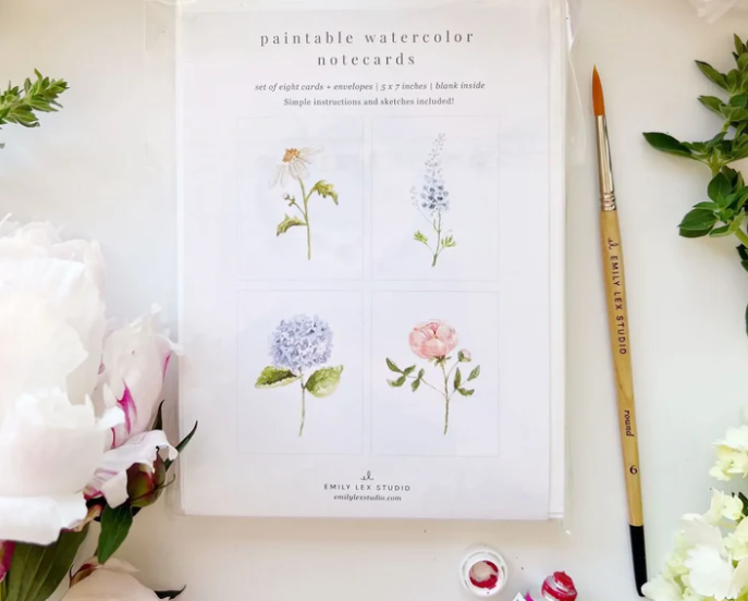 Emily Lex Design - Garden Flowers Paintable Watercolor Notecard Set