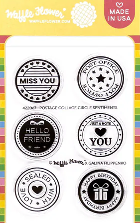 Waffle Flower Crafts-Postage Collage Circle Sentiment Stamp Set