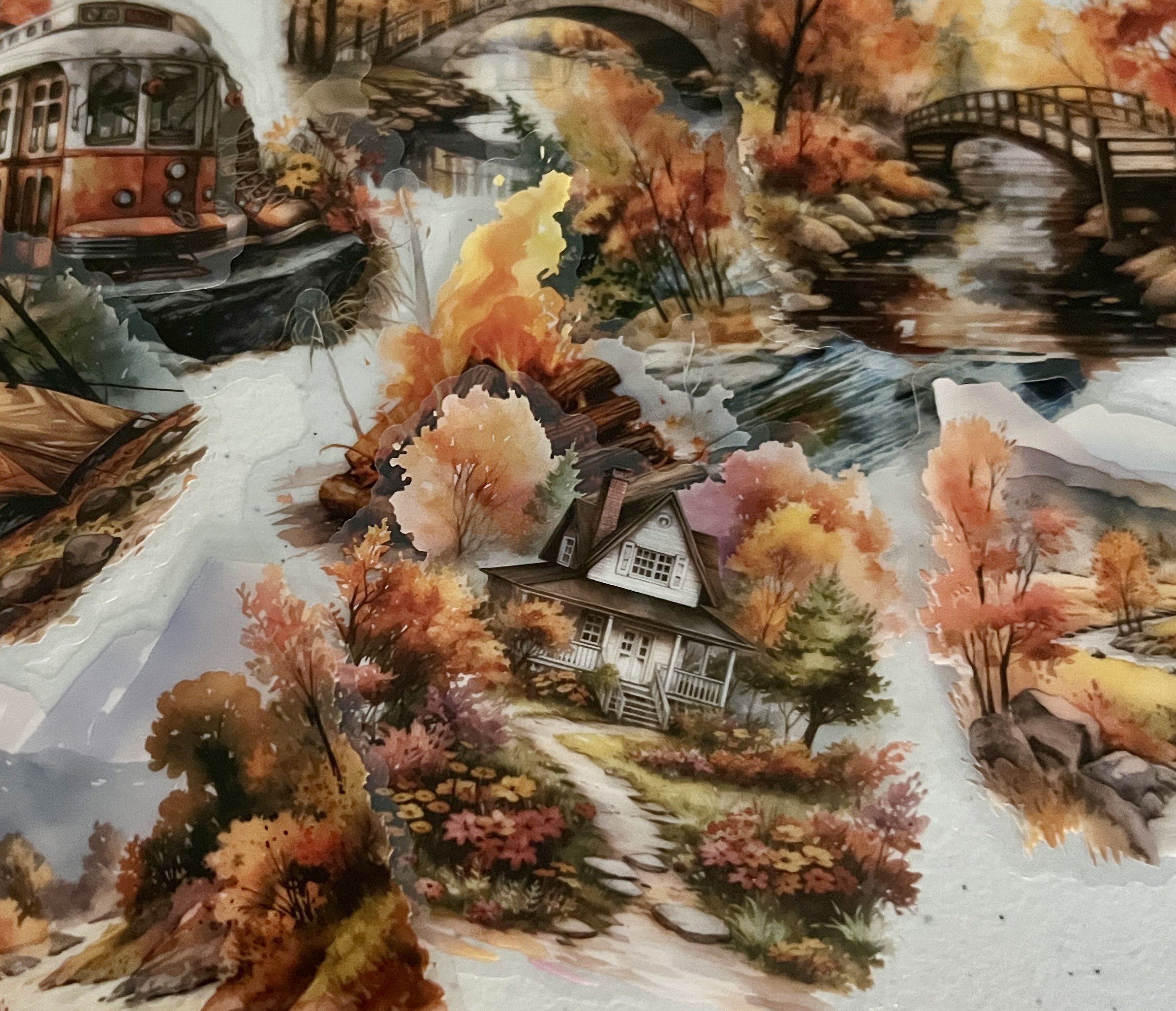 PET Transparent Stickers With Autumn Scenes